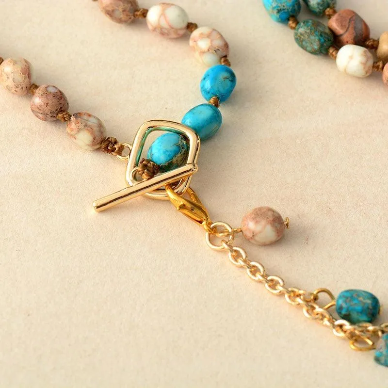 Dharran Blue Earthy Jasper Dangle Pendant Necklace