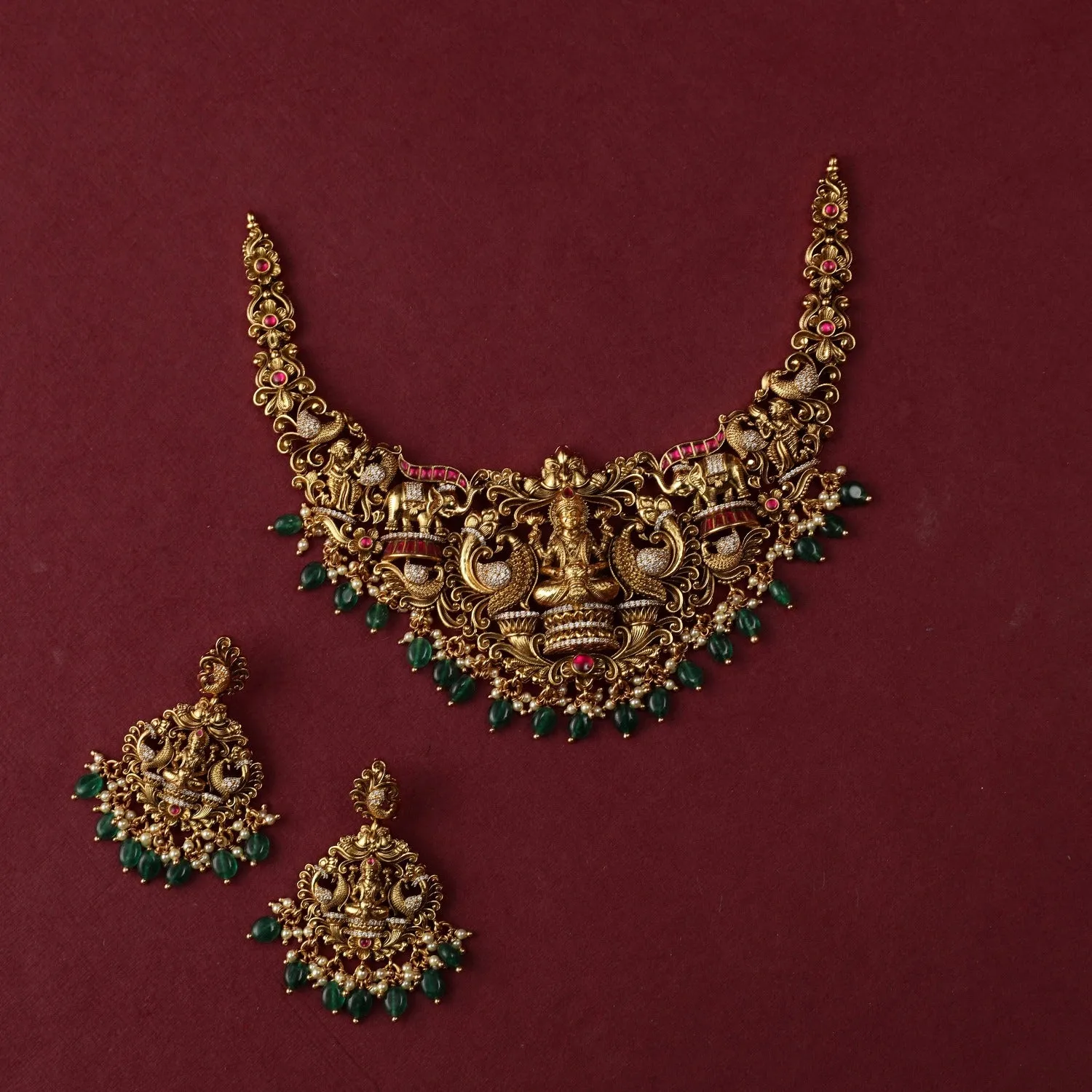 Divya Nakshi Antique Silver Necklace Set