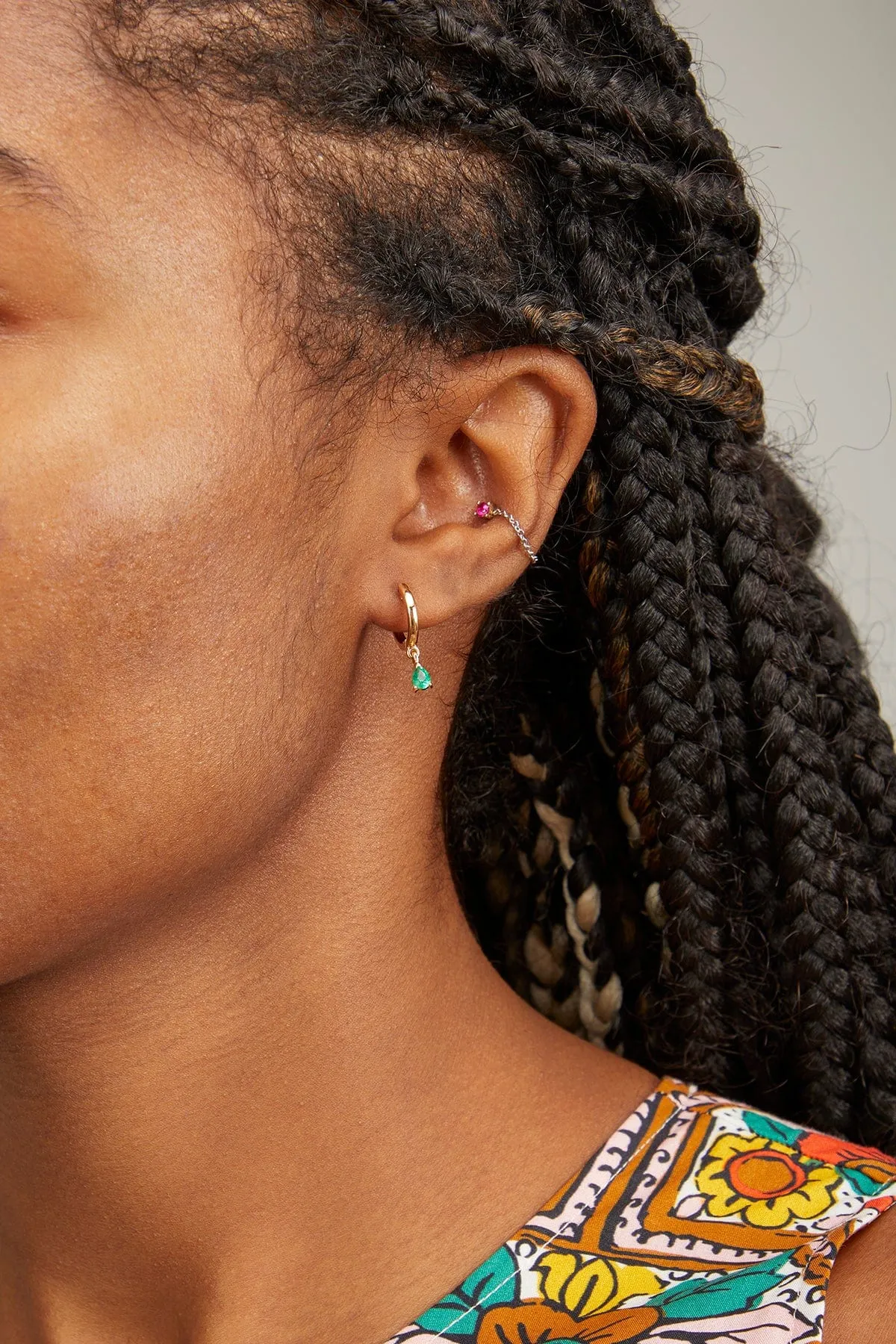 Emerald Drop Huggies in 14k Yellow Gold