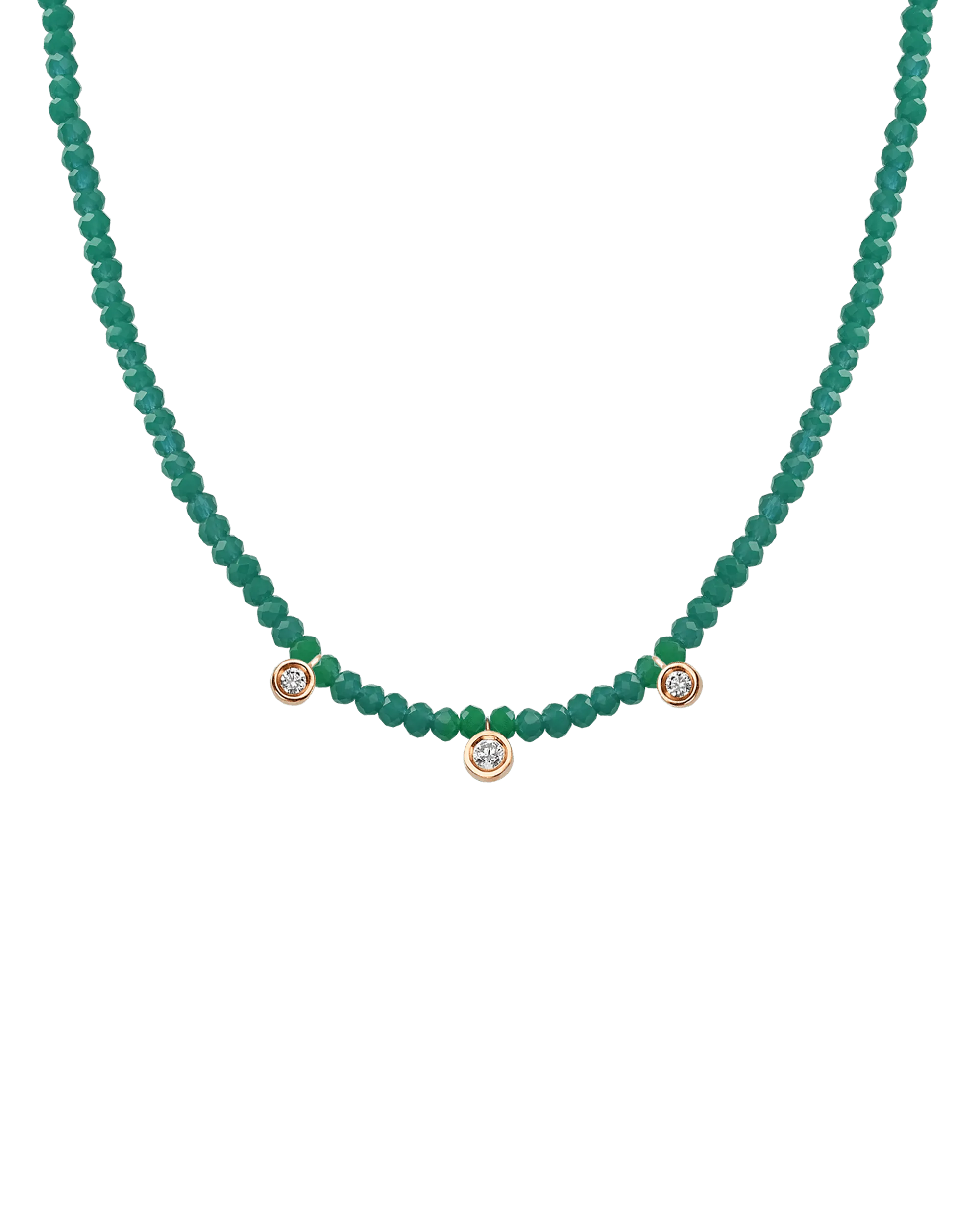 Emerald Gemstone & Three diamonds Necklace - 14K Rose Gold