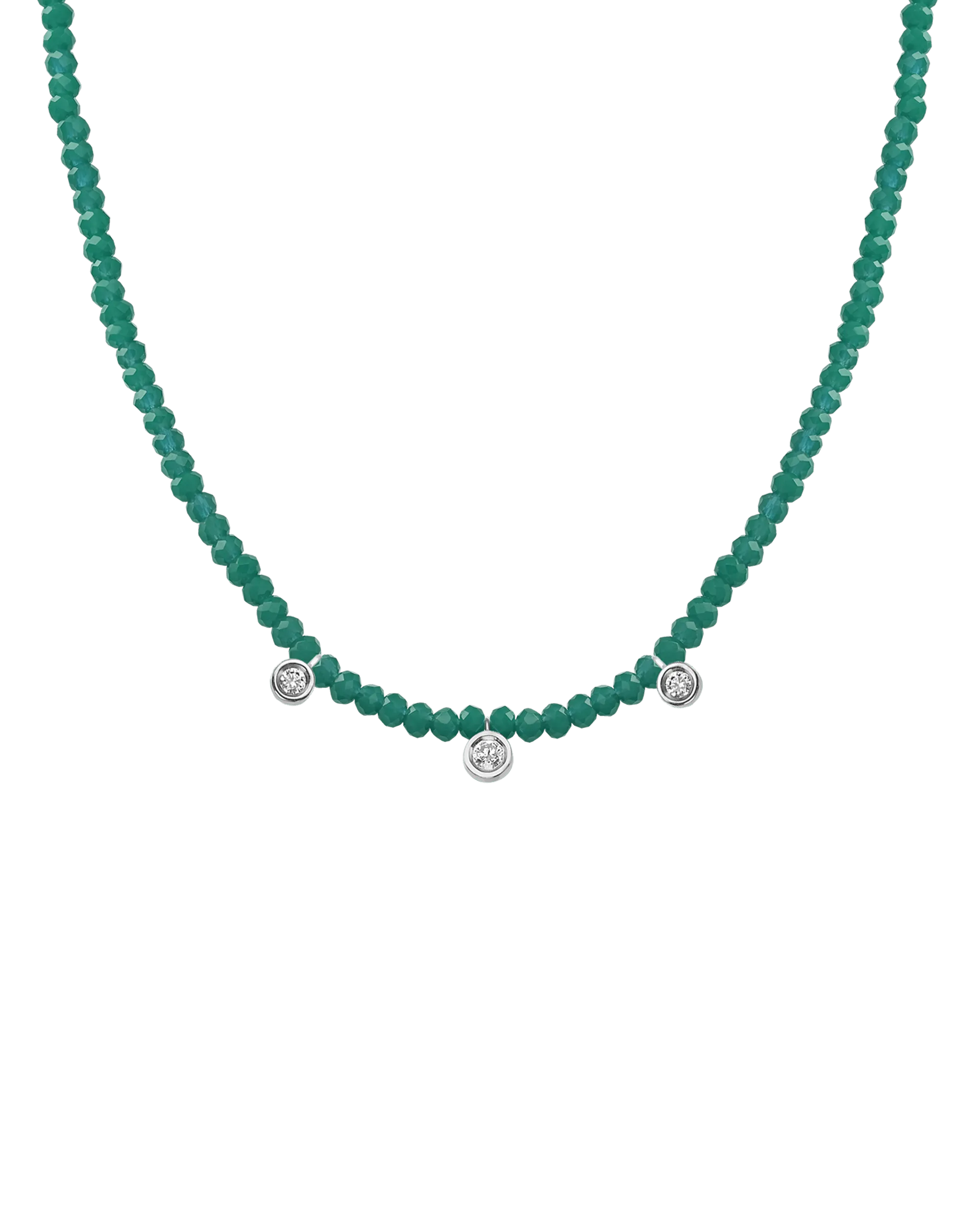 Emerald Gemstone & Three diamonds Necklace - 14K Rose Gold