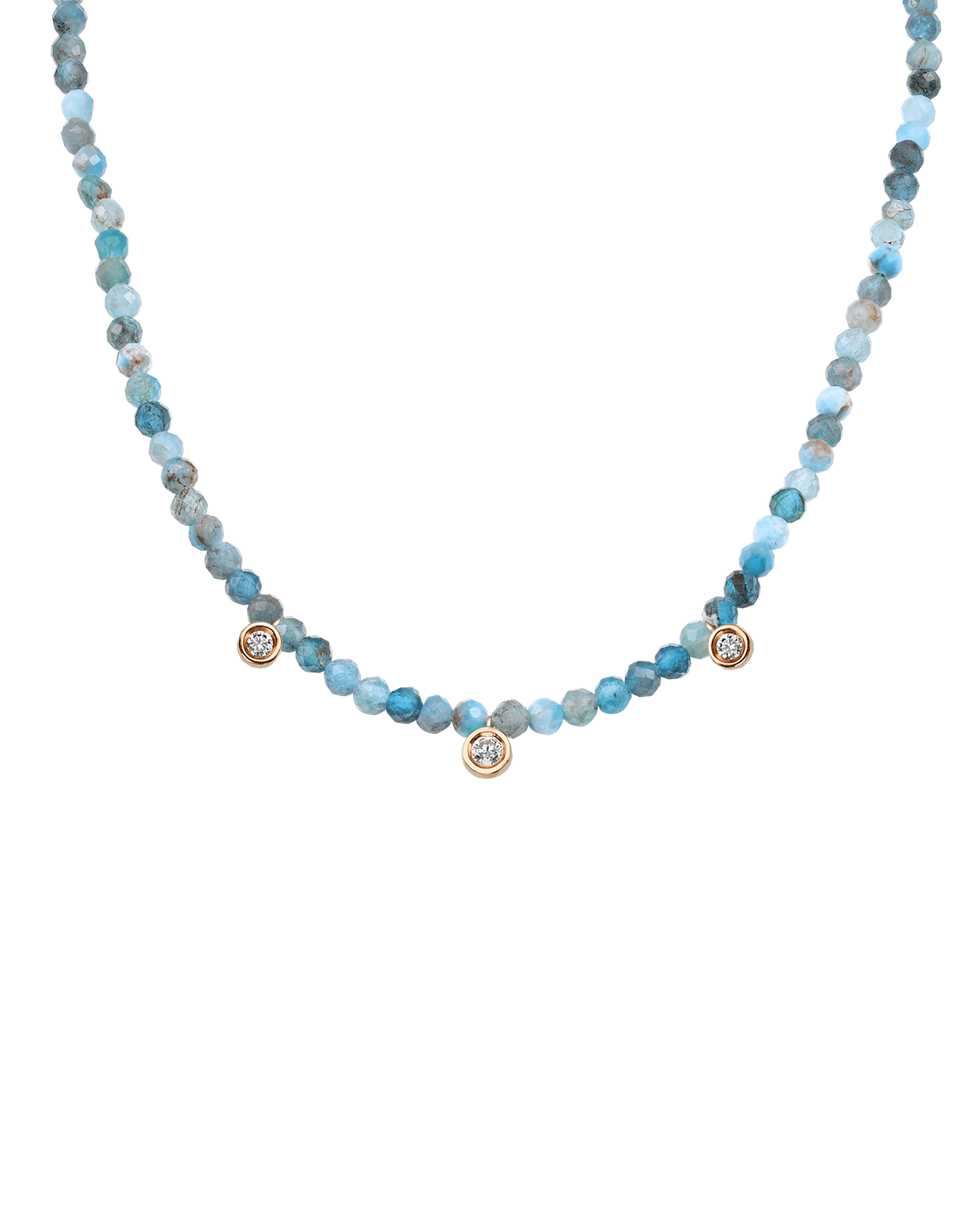 Emerald Gemstone & Three diamonds Necklace - 14K Rose Gold