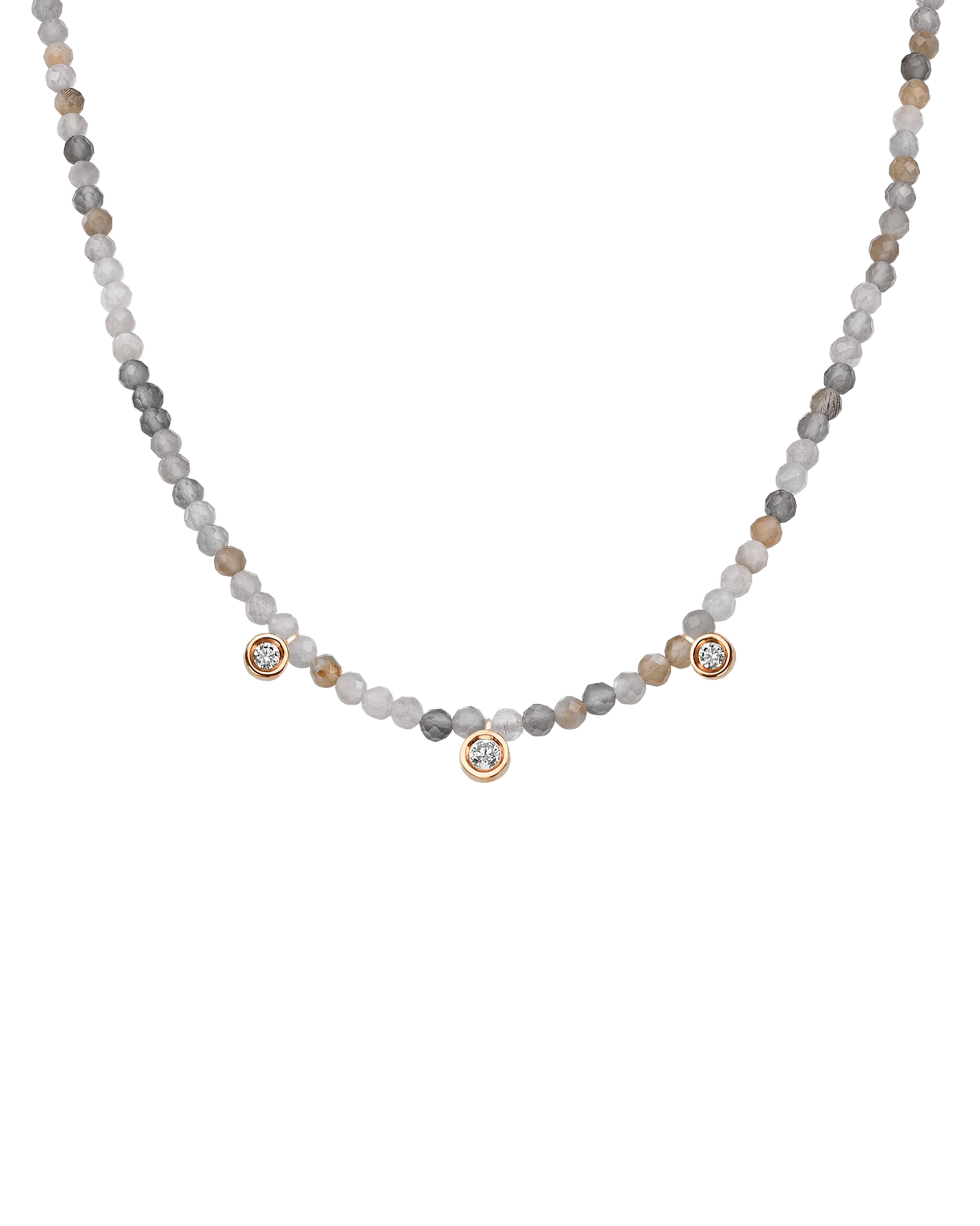 Emerald Gemstone & Three diamonds Necklace - 14K Rose Gold