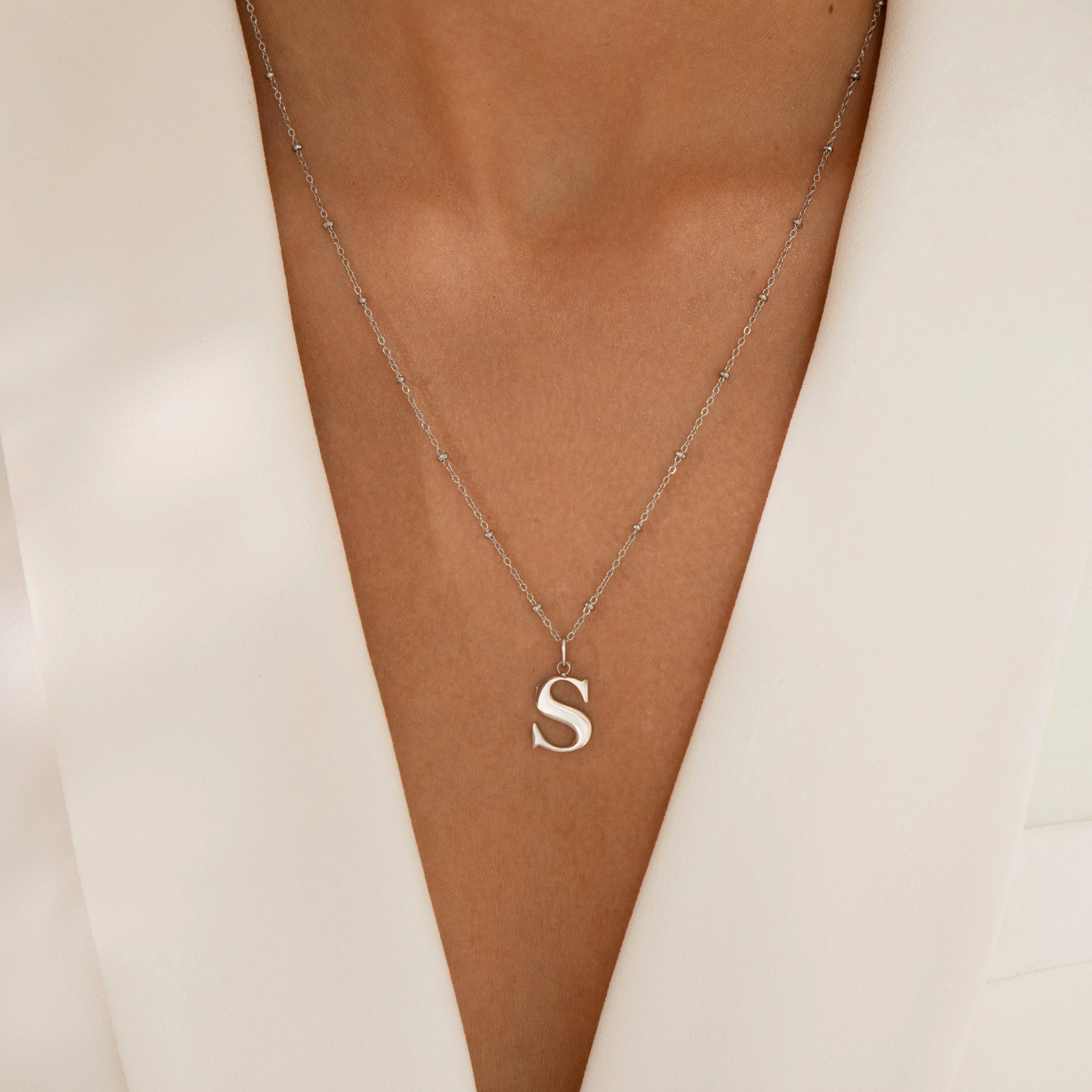 F Initial Pendant Necklace In Silver