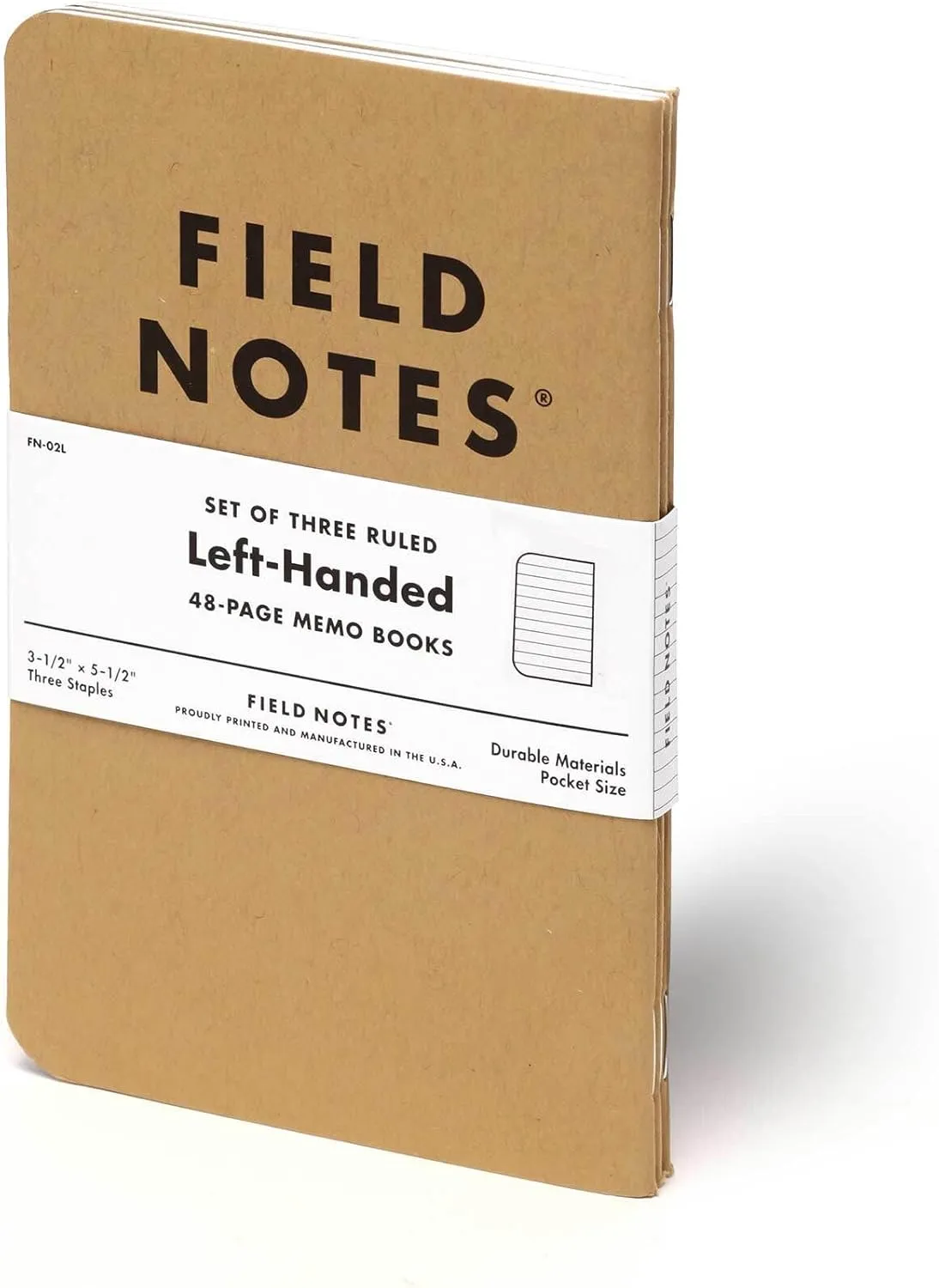 Field Notes: Original Kraft 3-Pack - Left-Handed - Ruled Paper Memo Books - Lined 48 Page Pocket Notebooks - 3.5" x 5.5"