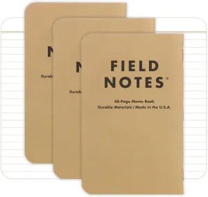 Field Notes: Original Kraft 3-Pack - Left-Handed - Ruled Paper Memo Books - Lined 48 Page Pocket Notebooks - 3.5" x 5.5"