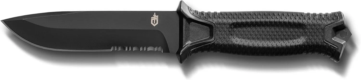 Gerber Gear StrongArm - Fixed Blade, Full Tang Knife - Camping Knife with Multiple Carry Options - Made in USA - Black, Serrated Edge