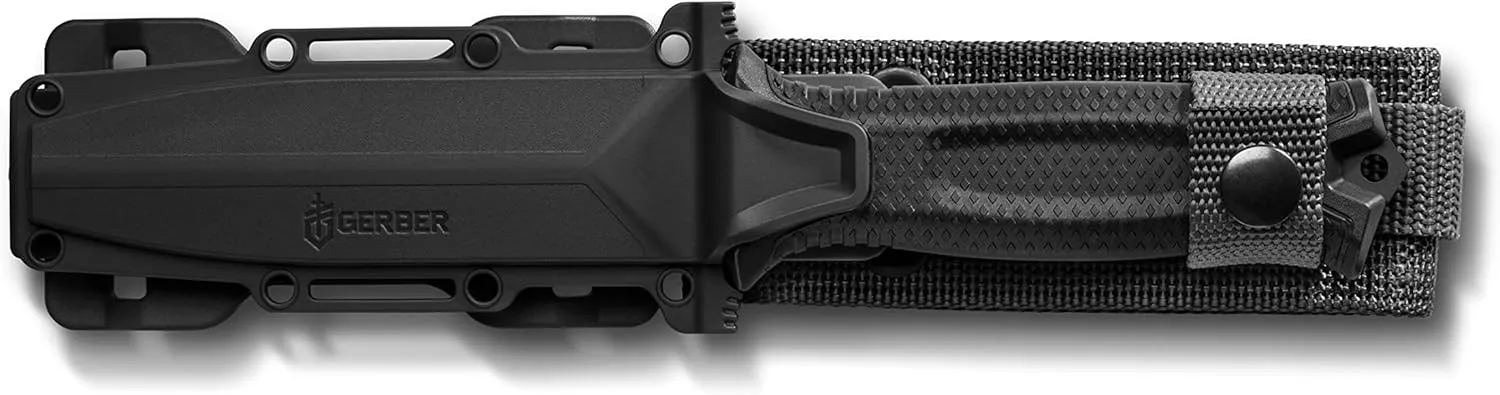 Gerber Gear StrongArm - Fixed Blade, Full Tang Knife - Camping Knife with Multiple Carry Options - Made in USA - Black, Serrated Edge
