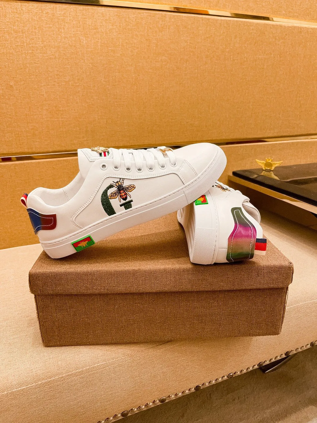 GG ACE EMBROIDERED WHITE BEE