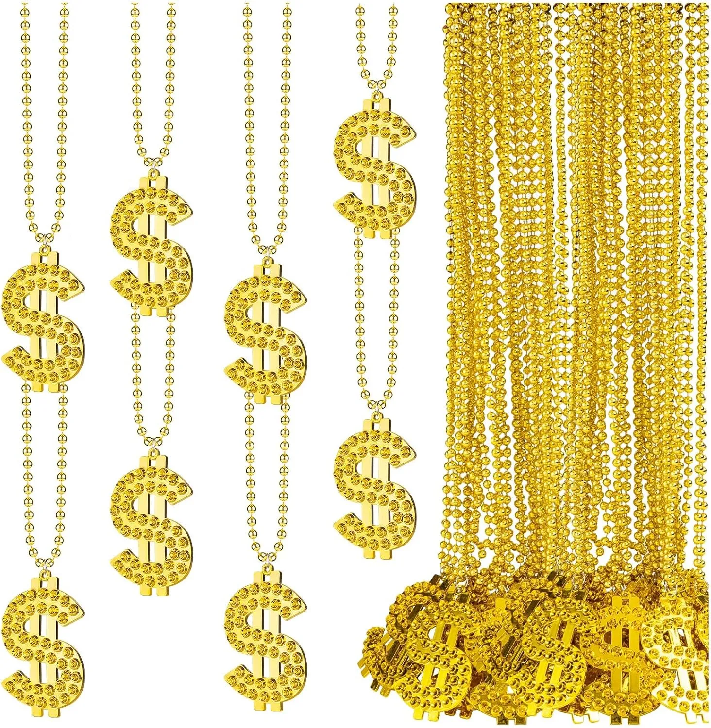 Gold Dollar Sign Necklace, Fake Money Chain Necklace, Jewelry Mardi Gras Beads Bling Gold Chain with Dollar Sign, for Hip Hop Men Rapper Costume Accessories