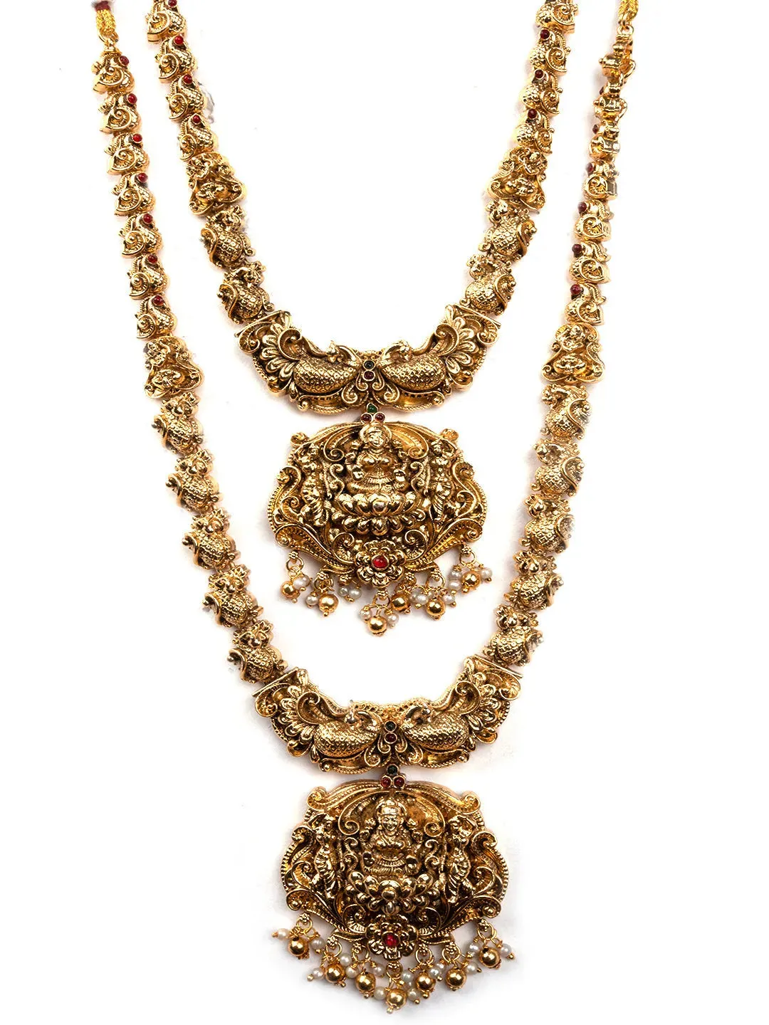 Gold Plated Temple Golden Beads Combo Jewelry Set