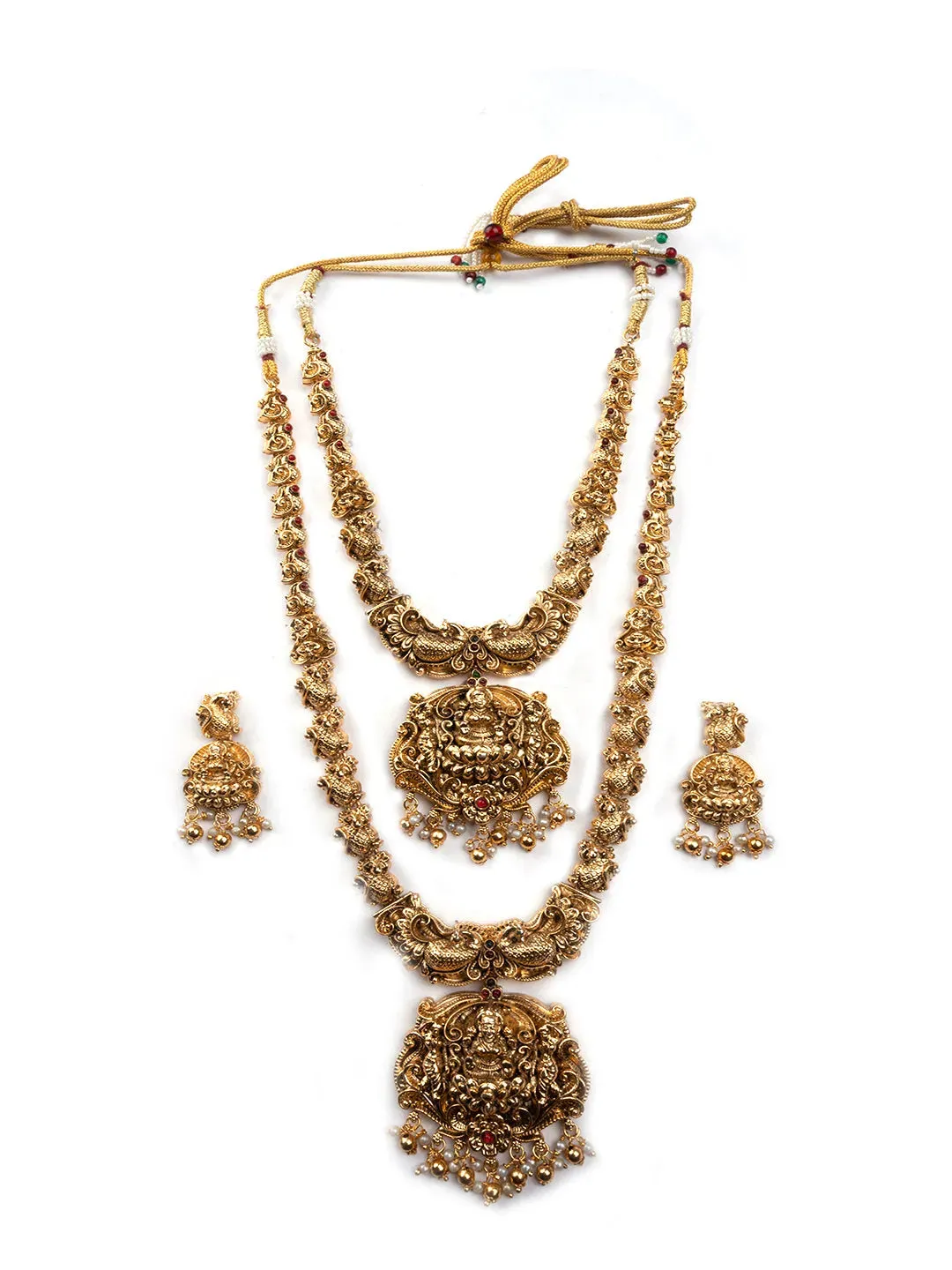 Gold Plated Temple Golden Beads Combo Jewelry Set