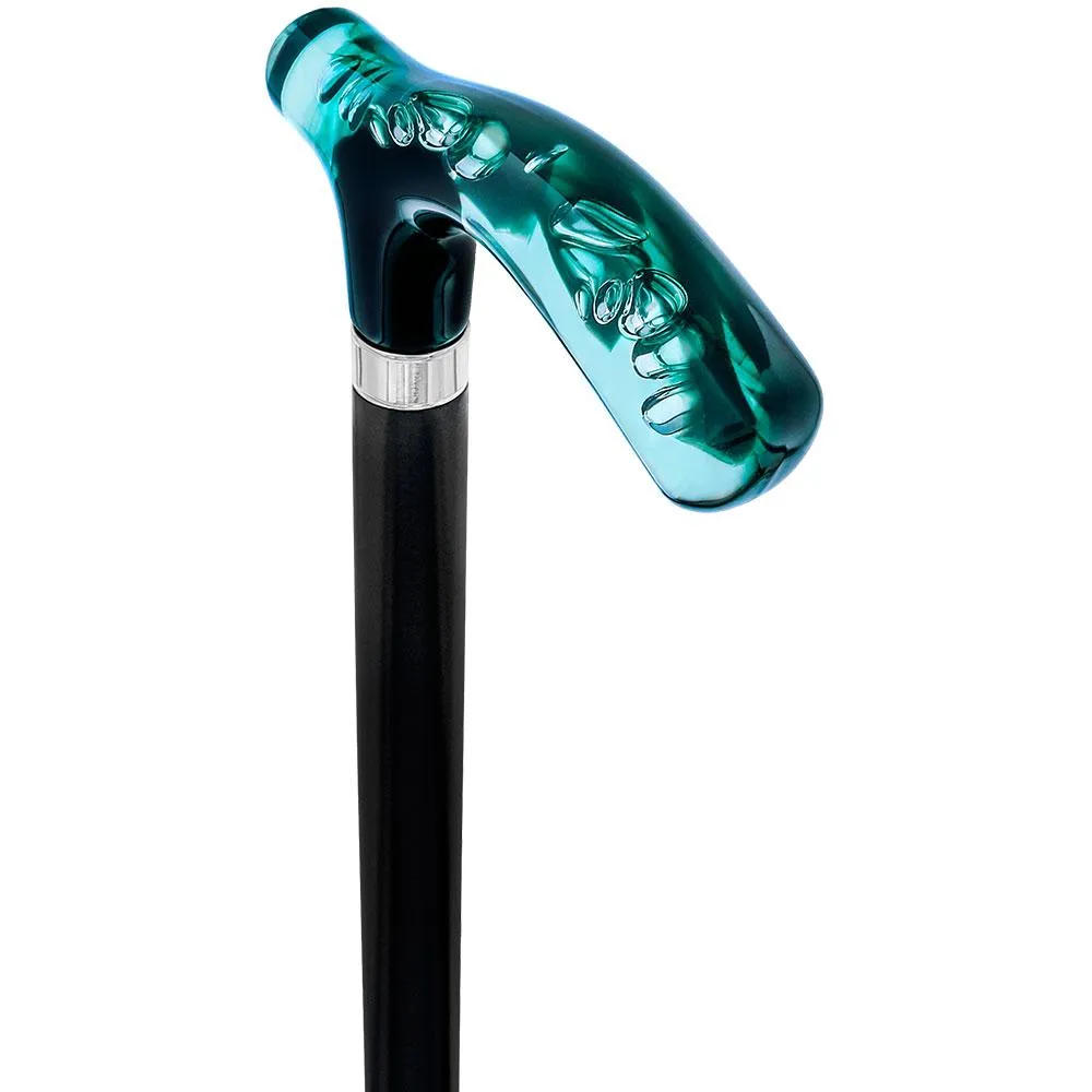 Green and Clear Acrylic Bubble Handle Cane w/ Custom Wooden Shaft