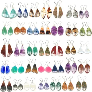 Handcrafted 5 & 10 Pcs Silver Plated Gemstone & Crystal Drop Dangle Earrings Set for Women (Natural Gemstones & Crystals) Classy, Aesthetic & Comfortable Jewelry Set For Women's Sensitive Ears