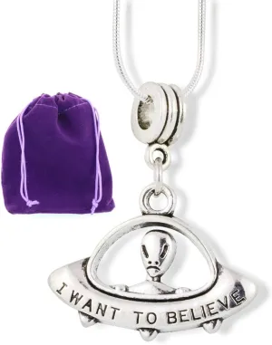 I Want to Believe in Aliens Charm Snake Chain Necklace