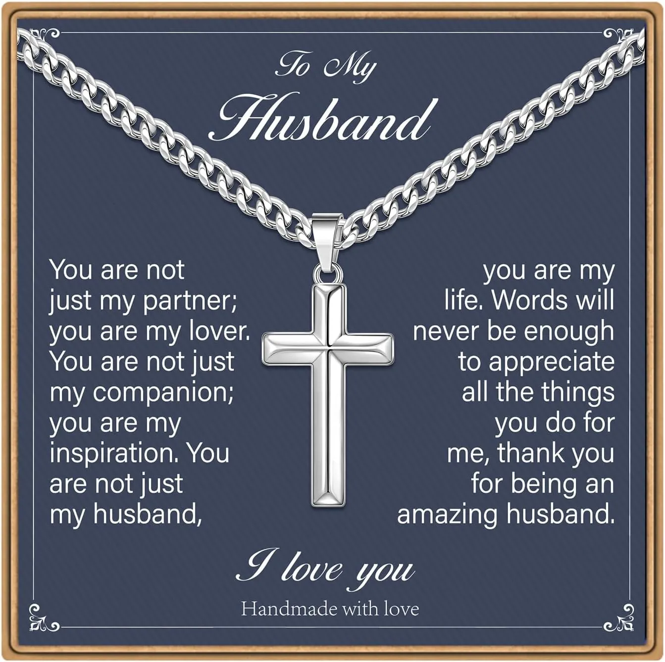 IEFLIFE Fathers Day Necklace Gifts - Cross Necklaces Gifts for Men Him, Silver Cuban Link Chain Stainless Steel Cross Necklace Jewelry Anniversary Birthday Gift for Dad Husband Son Grandson Gift