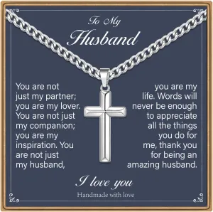 IEFLIFE Fathers Day Necklace Gifts - Cross Necklaces Gifts for Men Him, Silver Cuban Link Chain Stainless Steel Cross Necklace Jewelry Anniversary Birthday Gift for Dad Husband Son Grandson Gift