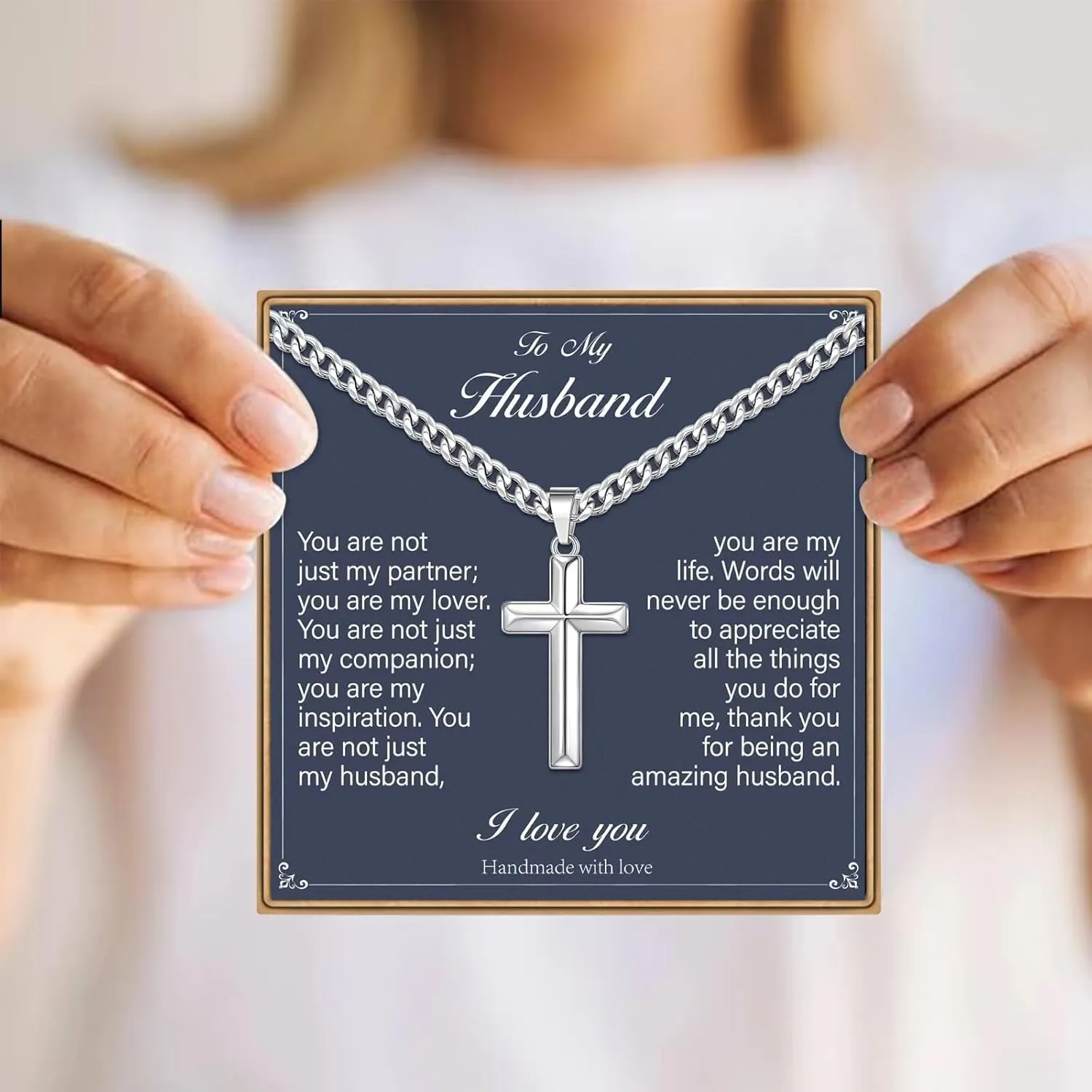 IEFLIFE Fathers Day Necklace Gifts - Cross Necklaces Gifts for Men Him, Silver Cuban Link Chain Stainless Steel Cross Necklace Jewelry Anniversary Birthday Gift for Dad Husband Son Grandson Gift