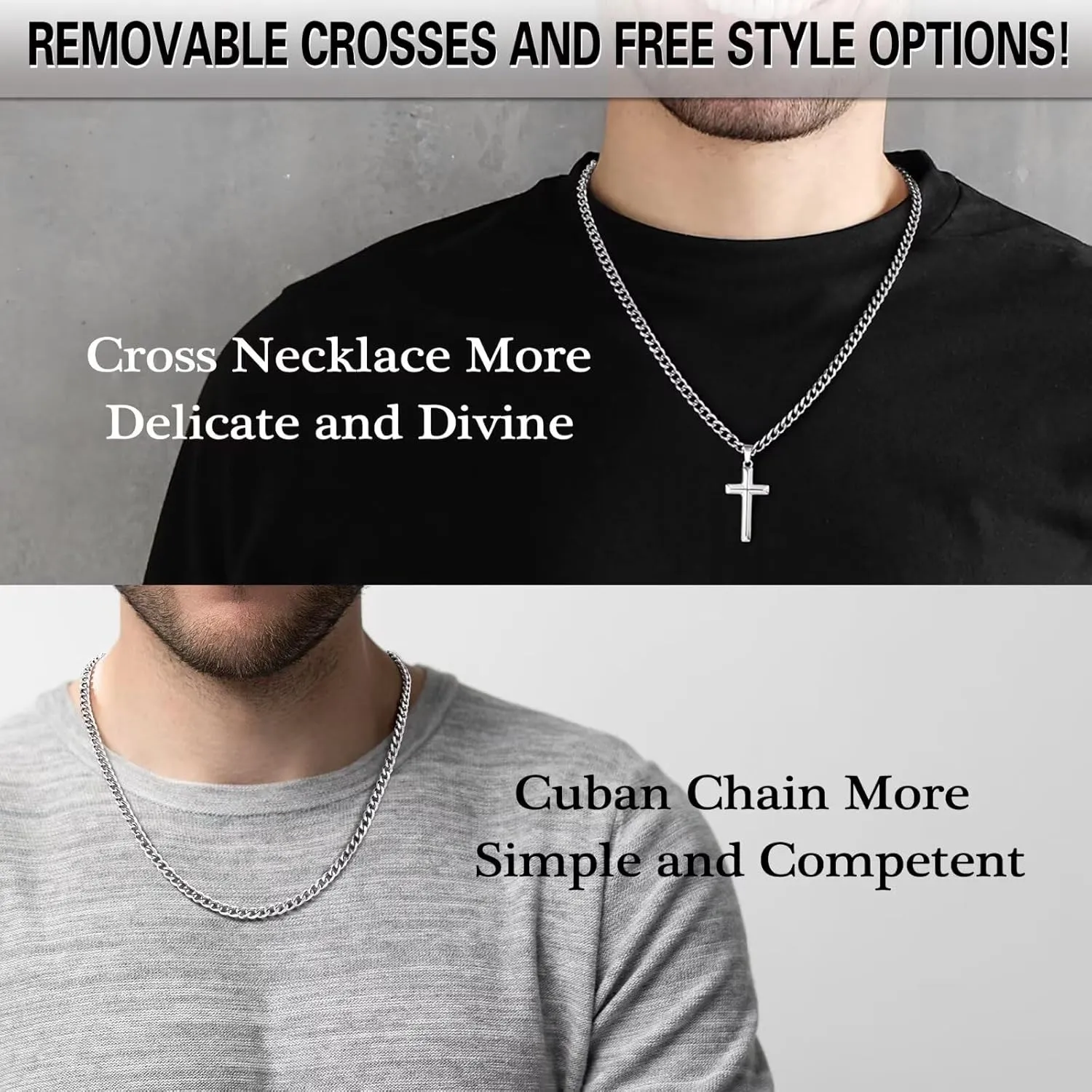 IEFLIFE Fathers Day Necklace Gifts - Cross Necklaces Gifts for Men Him, Silver Cuban Link Chain Stainless Steel Cross Necklace Jewelry Anniversary Birthday Gift for Dad Husband Son Grandson Gift