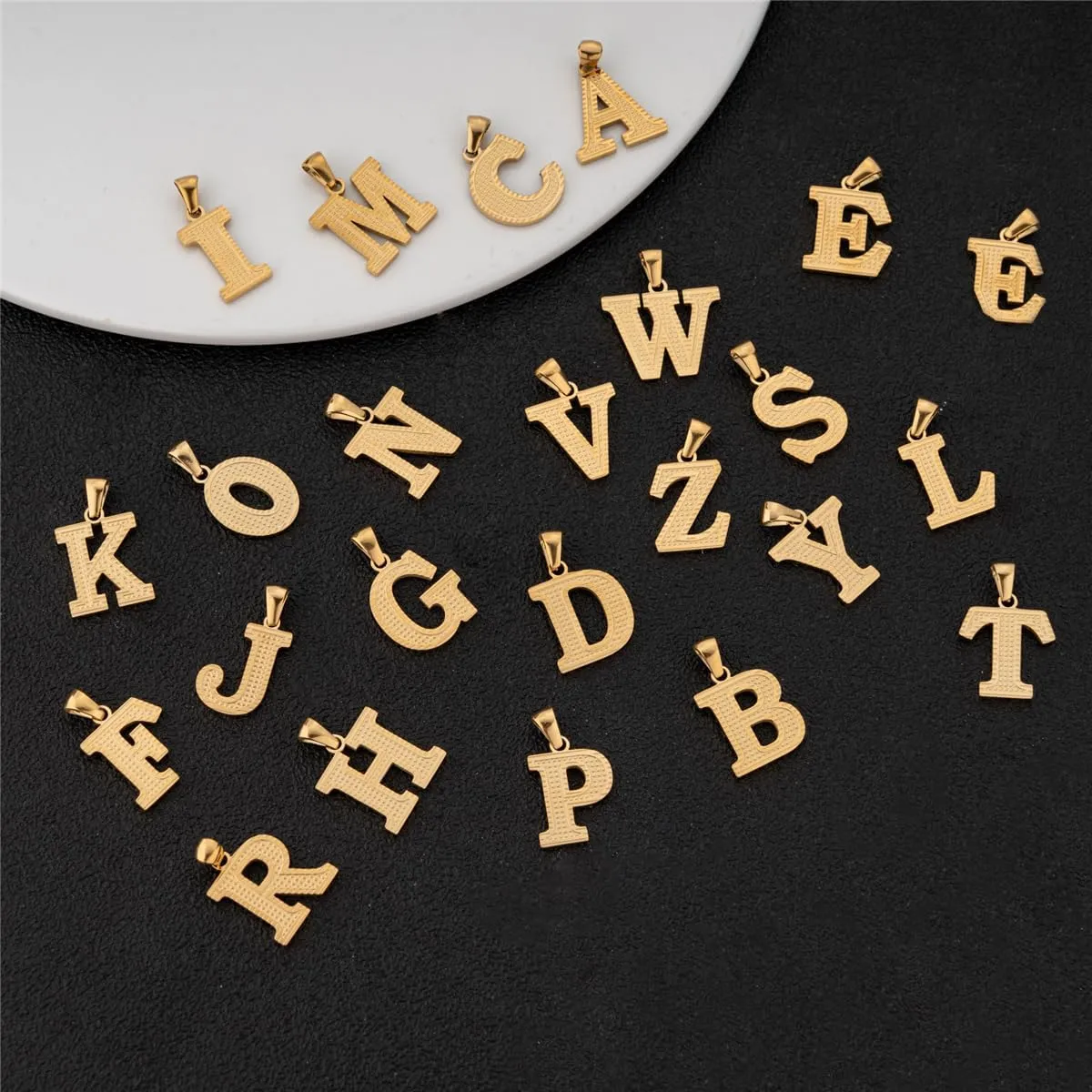 Initial Necklace for Men Women 18K Gold Silver Tone Stainless Steel Capital Gothic 26 Letters Pendant with Rope Chain Necklaces