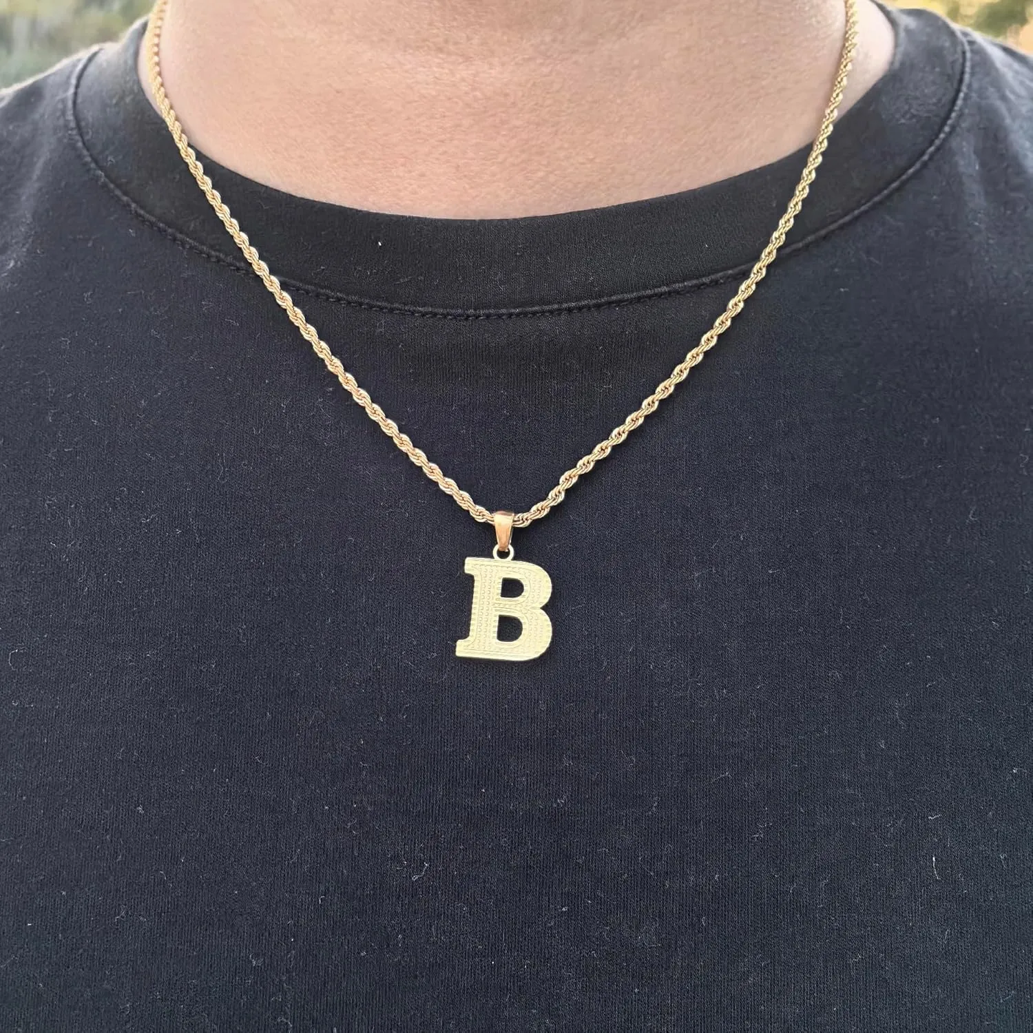 Initial Necklace for Men Women 18K Gold Silver Tone Stainless Steel Capital Gothic 26 Letters Pendant with Rope Chain Necklaces