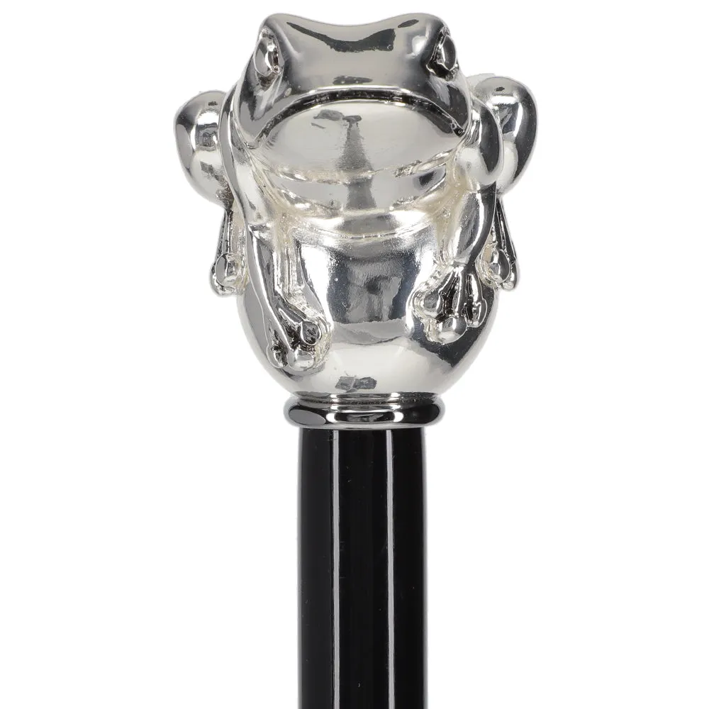Italian Luxury Silver 925 Frog Walking Stick: Elegant Design