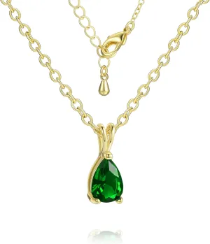 JIANGYUE Emerald Necklace For Women - 18K Gold Plated Chain Necklace Pear Drop Emerald Pendant Dainty Necklace For Women Trendy May Birthstone Necklace