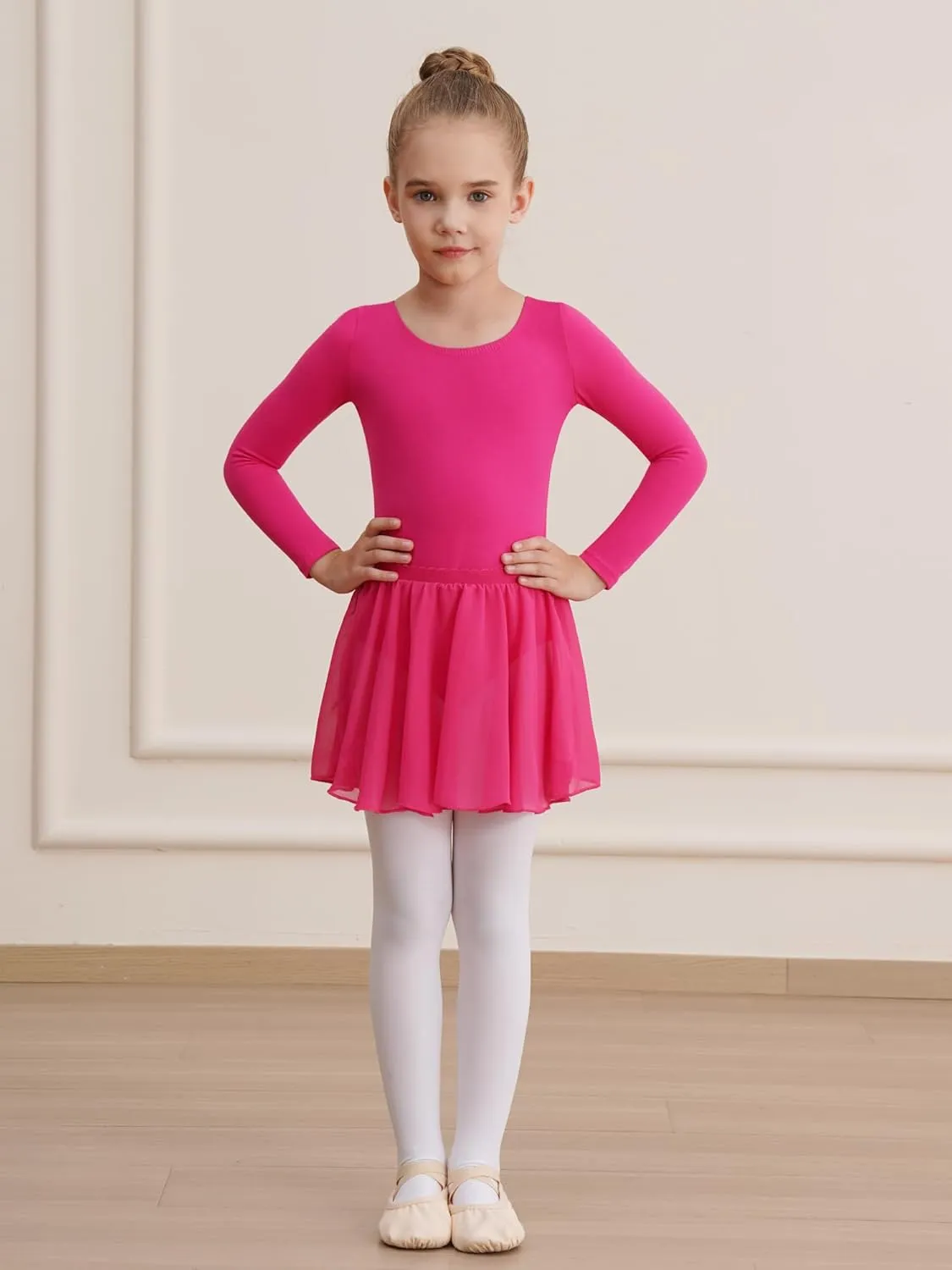 Leotards for Girls Long Sleeve Ballet Dress Toddler Dance Leotard with Skirt Kids Gymnastics Outfits Tutu Dress