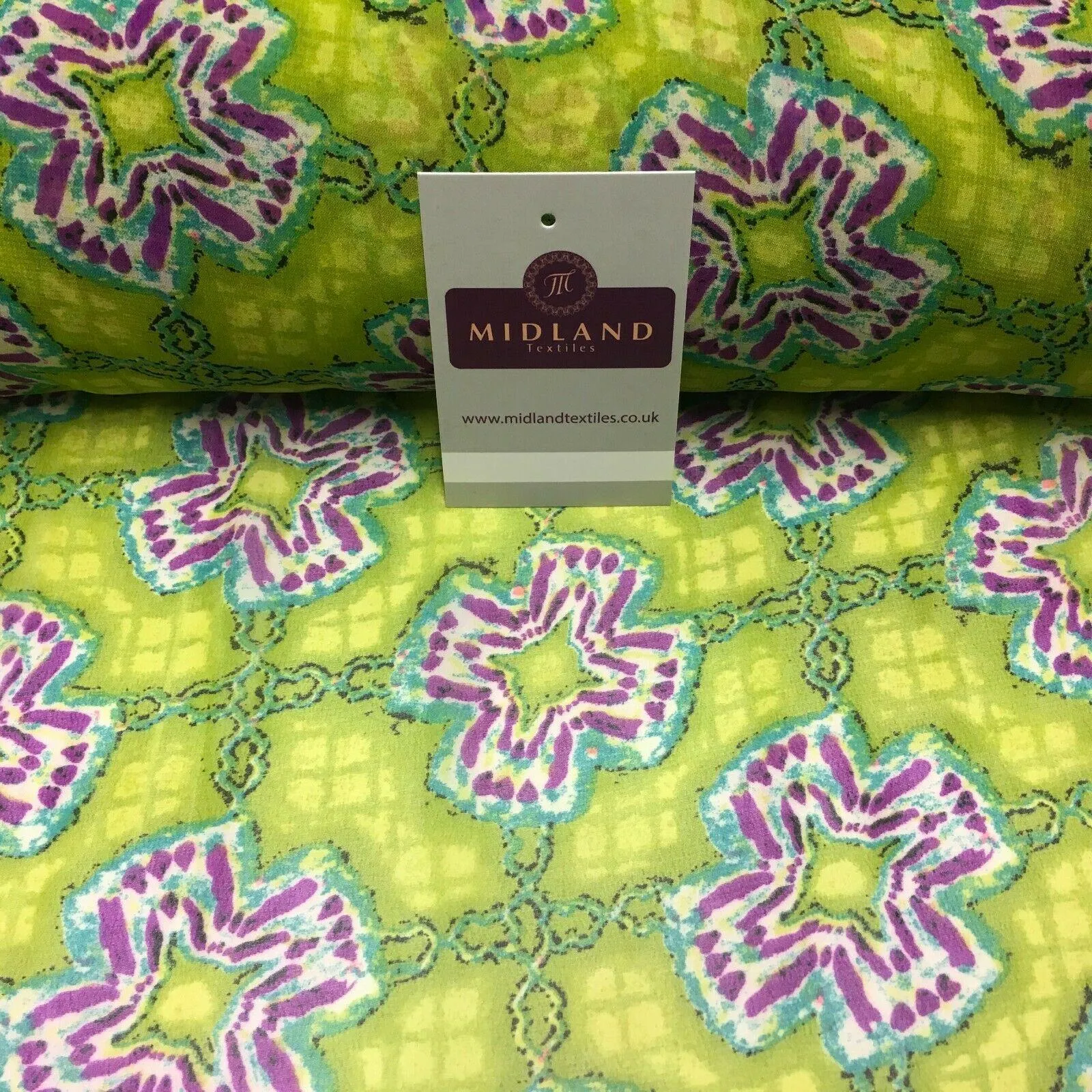 Lime Green Geometric printed Crepe chiffon Dress Fabric 150 cm Wide MK1190-2