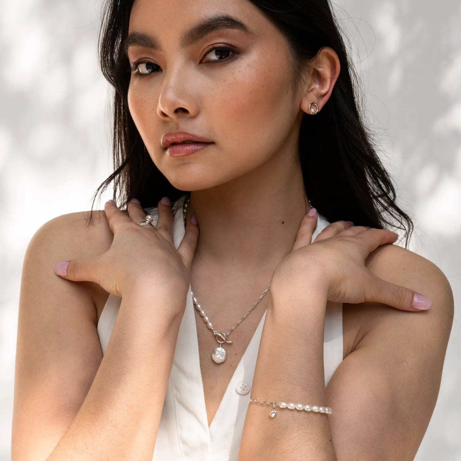 Luna Medium Freshwater Pearl, Chain and Keshi Drop Necklace