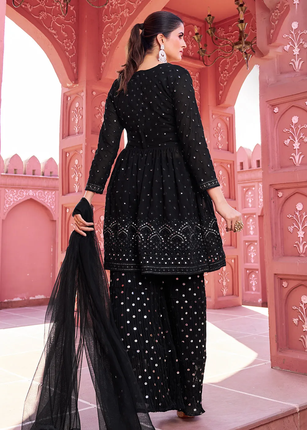 Majestic Black Embroidered Eid Style Palazzo Suit
