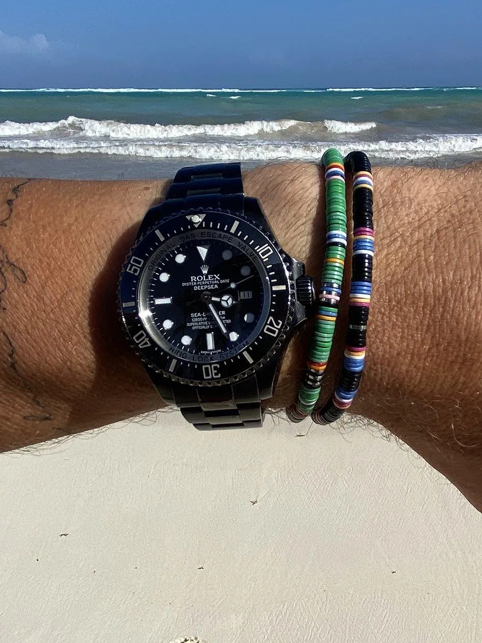 Men's Beaded Bracelet with Green Disc Beads