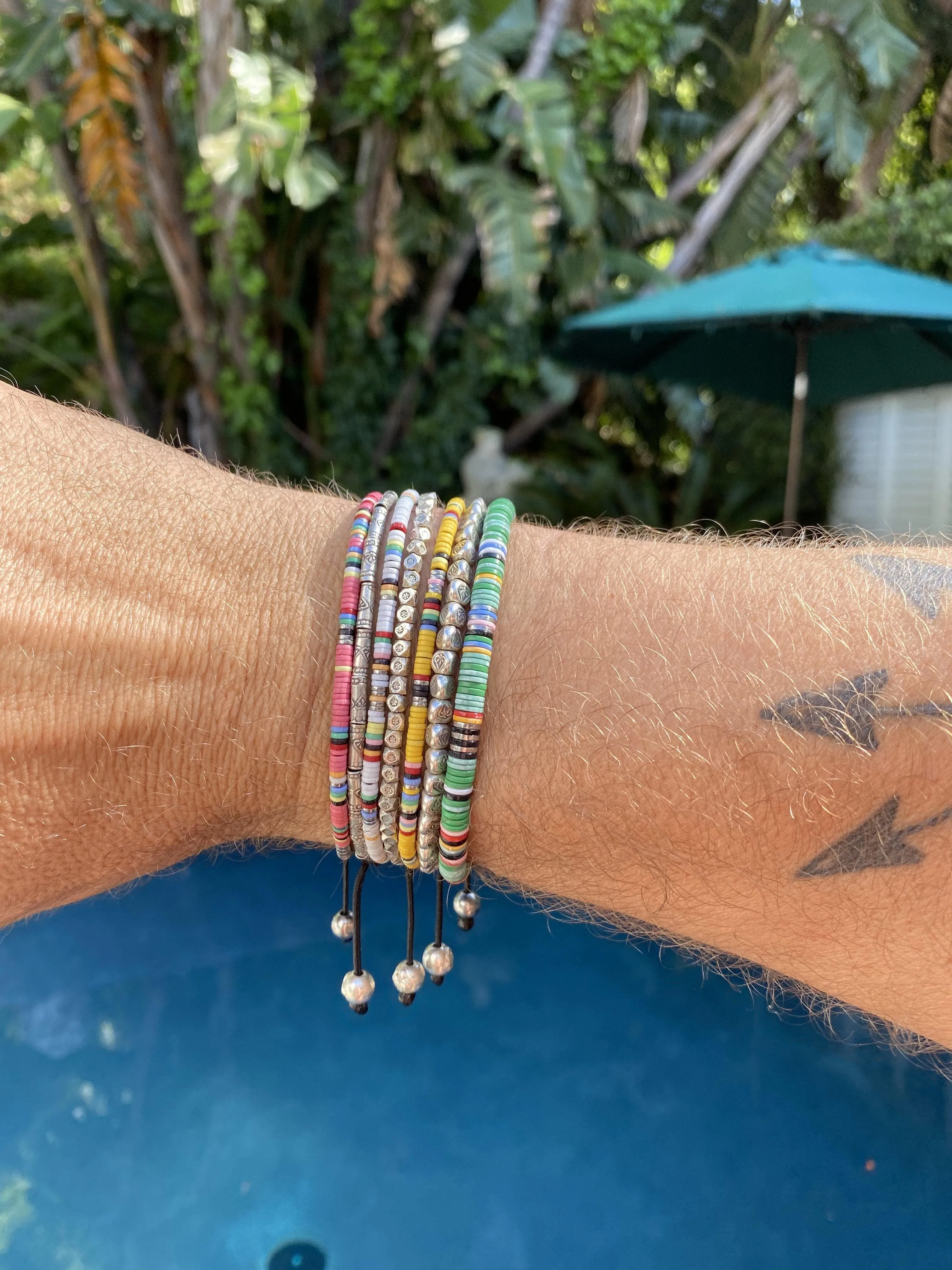 Men's Beaded Bracelet with Green Disc Beads