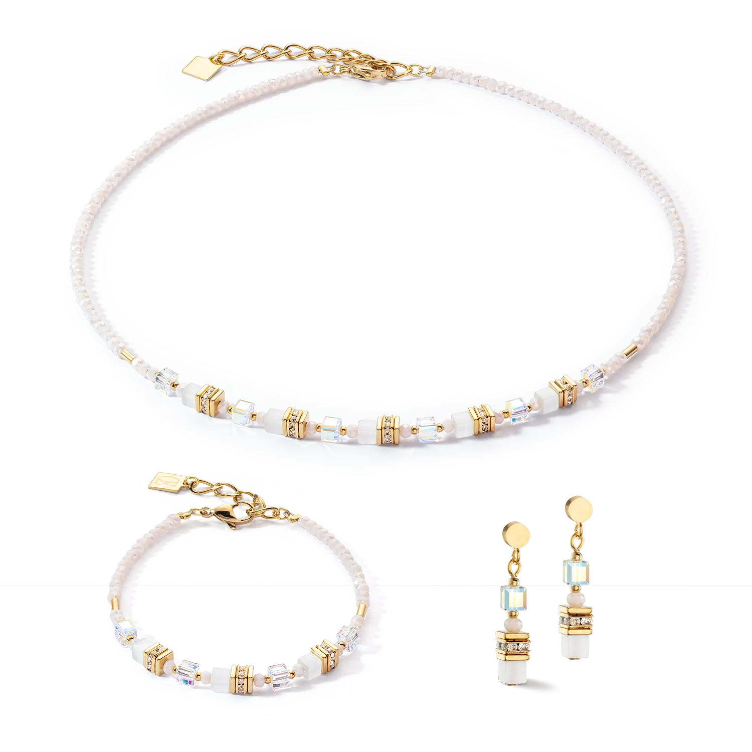 Mini Cubes necklace gold white
