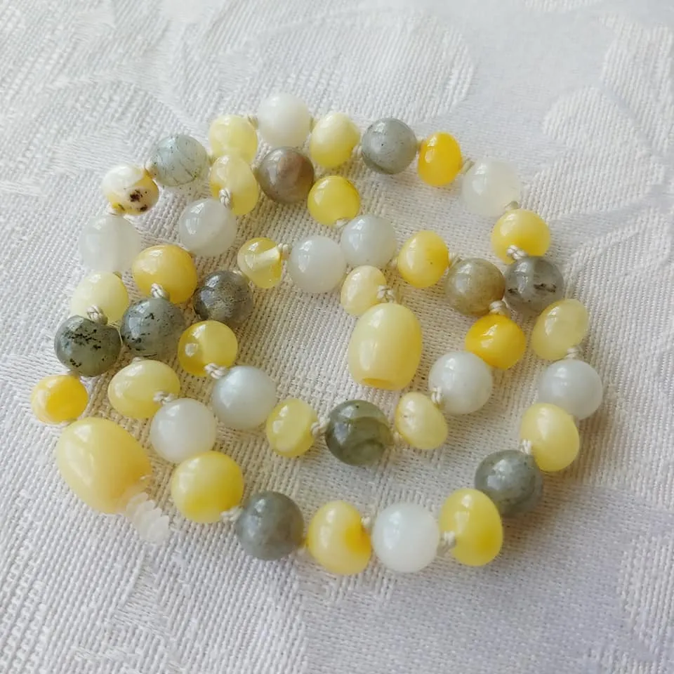Moonstone, Labradorite   Raw/Polished Buttermilk Baltic Amber Necklace ll POP   Screw Clasps