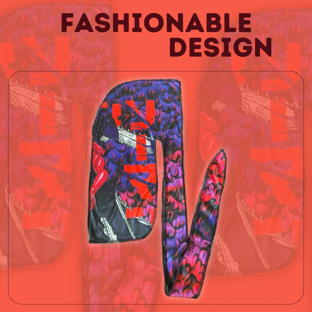 New Premium Silky Durag Design Satin Chainsaw Purple Red Blue
