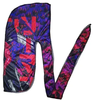 New Premium Silky Durag Design Satin Chainsaw Purple Red Blue