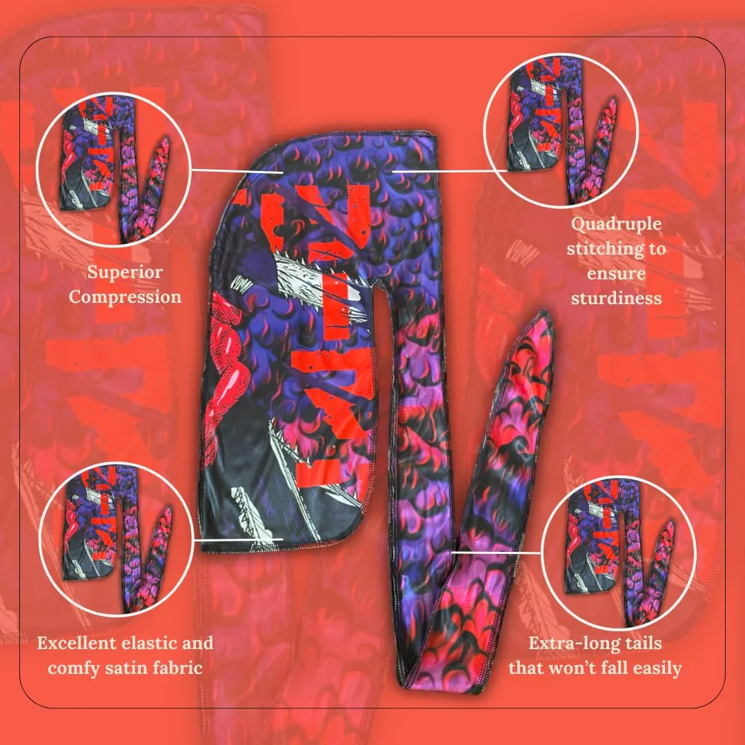 New Premium Silky Durag Design Satin Chainsaw Purple Red Blue