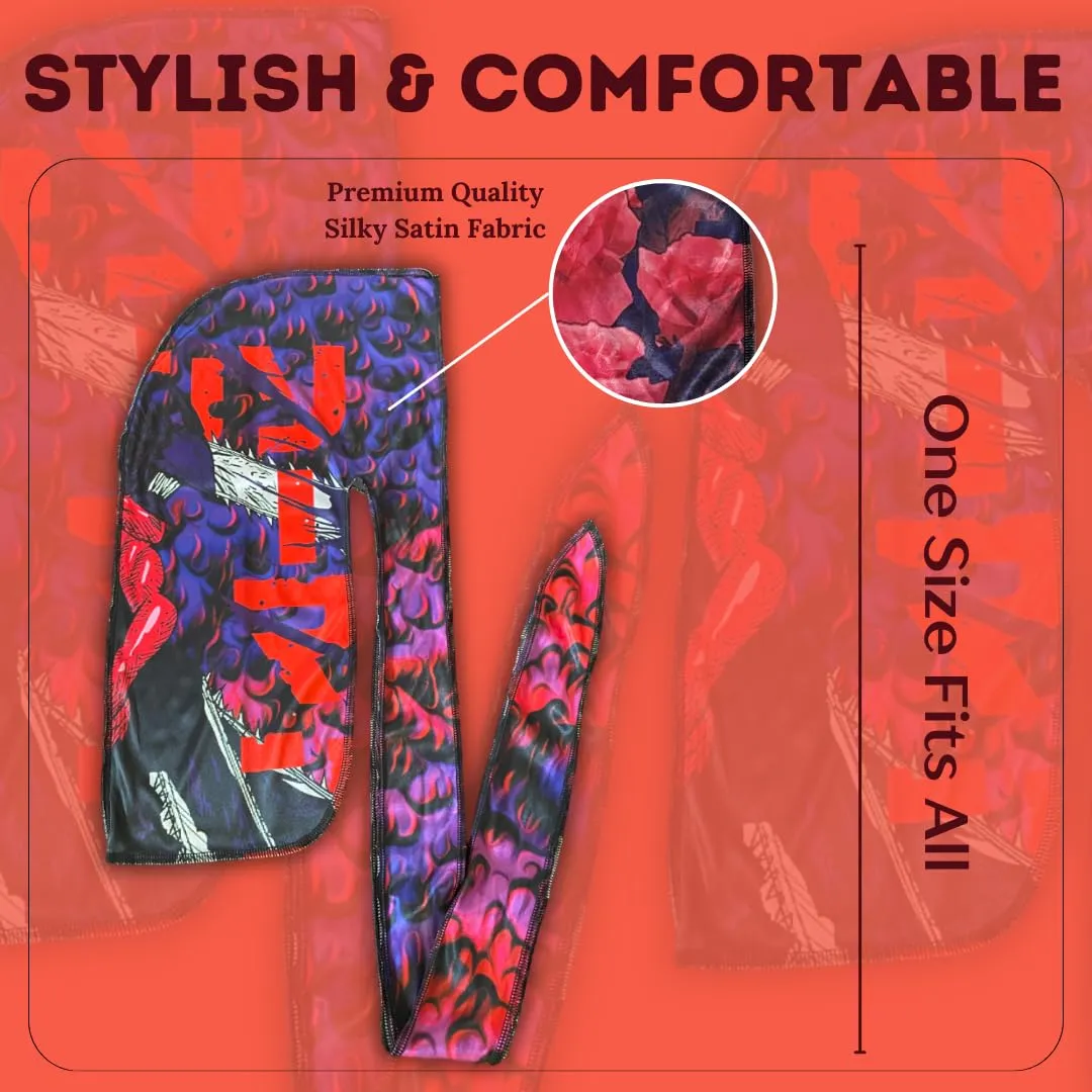 New Premium Silky Durag Design Satin Chainsaw Purple Red Blue