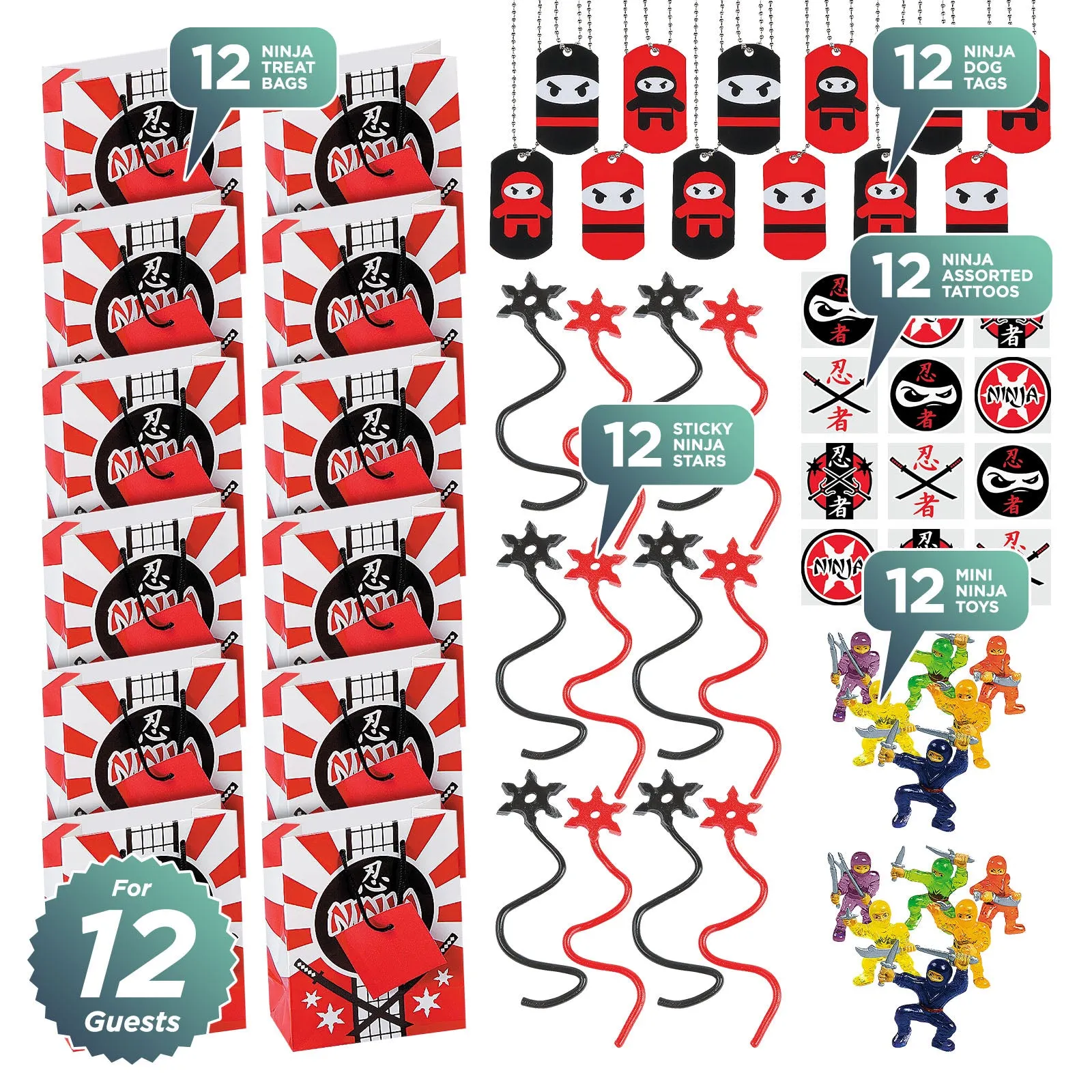 Ninja Favors Set - Favors for Ninja Theme Party (Serves 12)