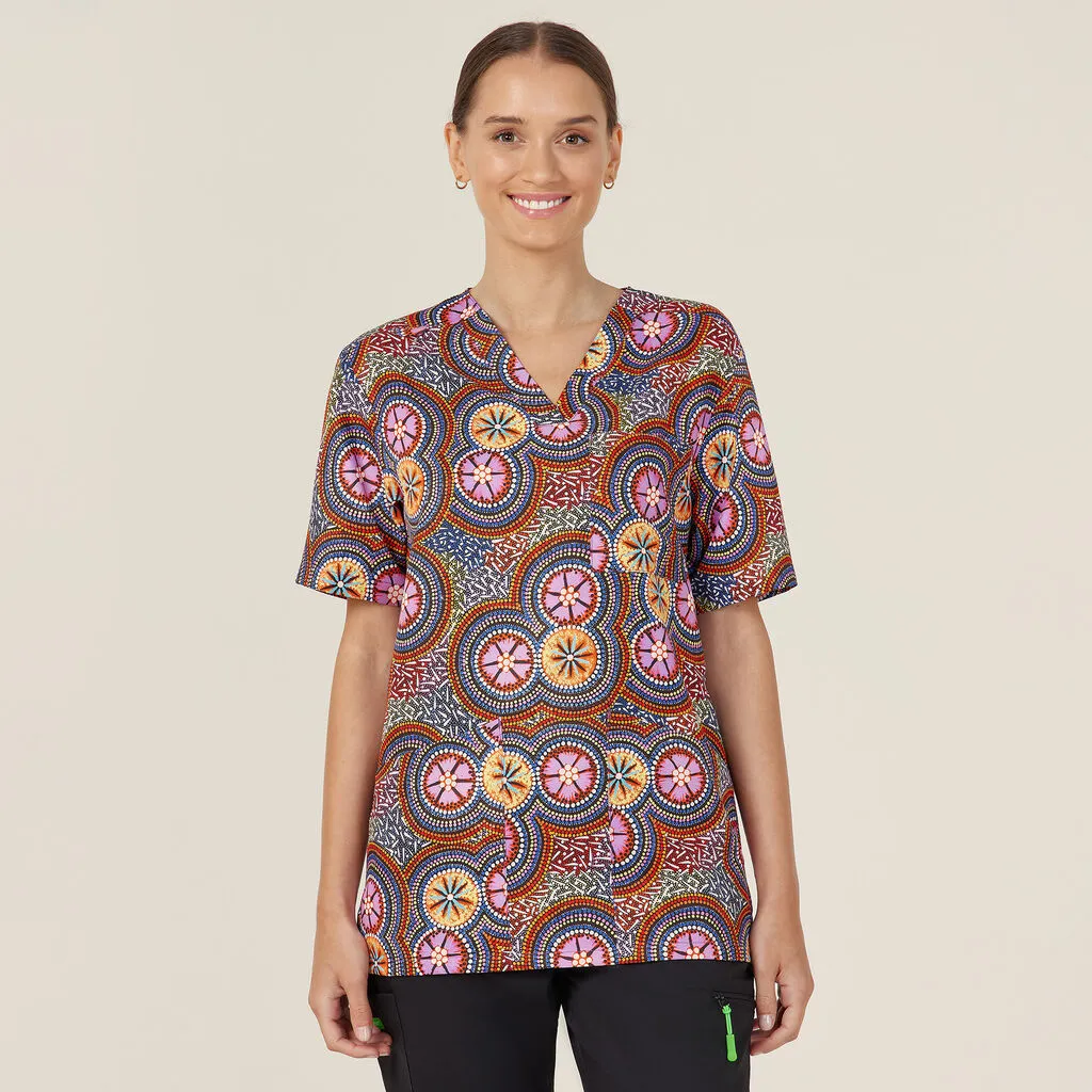 NNT Indigenous Unisex V Neck Scrub Top - Bush Tucker