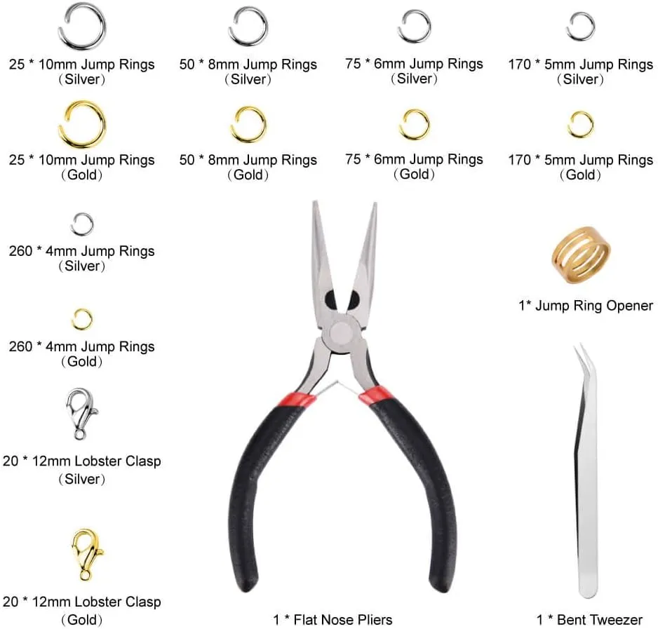 Paxcoo 1200Pcs Open Jump Rings and Lobster Clasps Jewelry Findings Kit with Pliers for Jewelry Making (Silver and Gold)