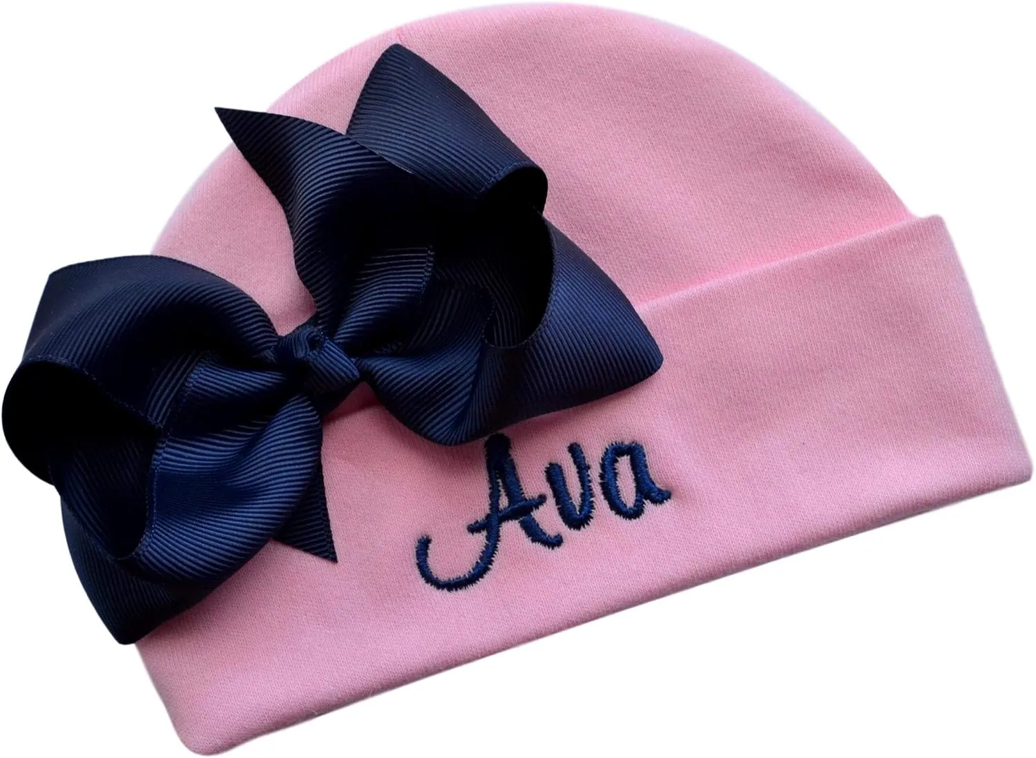 Personalized Embroidered Baby Girl Hat with Grosgrain Bow with Custom Name
