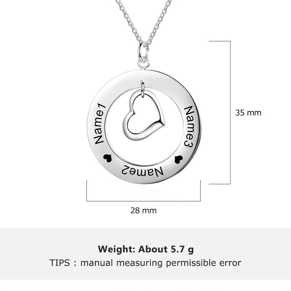 Personalized Pendant Necklace For Women - Customized Jewelry For Women - Circle And Heart Pendant For Women