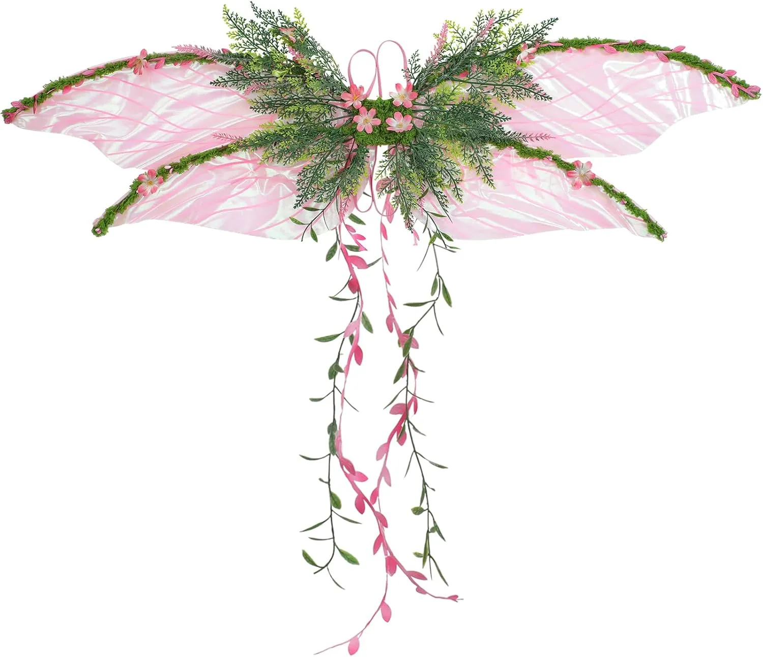 Pink Fairy Wings for Adult - Butterfly Wings for Women Mother Nature Costume Woodland Elf Wings with Pink Flowers Leaves and Vines for Renaissance Renfaire Fantasy Fairy Costume Cosplay