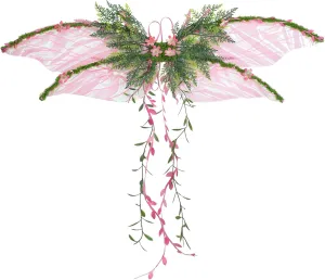 Pink Fairy Wings for Adult - Butterfly Wings for Women Mother Nature Costume Woodland Elf Wings with Pink Flowers Leaves and Vines for Renaissance Renfaire Fantasy Fairy Costume Cosplay