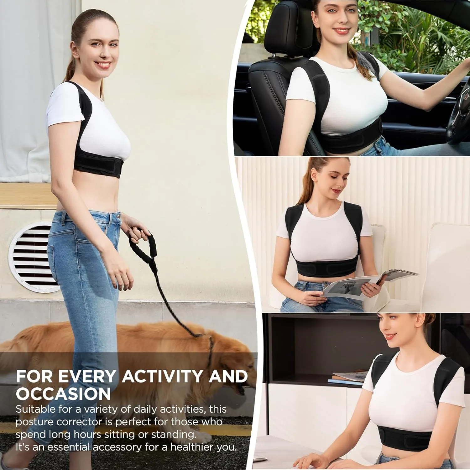 Posture Corrector for Women and Men, Adjustable Upper Back Brace for Clavicle Support and Providing Pain Relief from Neck, Shoulder, and Upper Back (Black, Small/Medium)