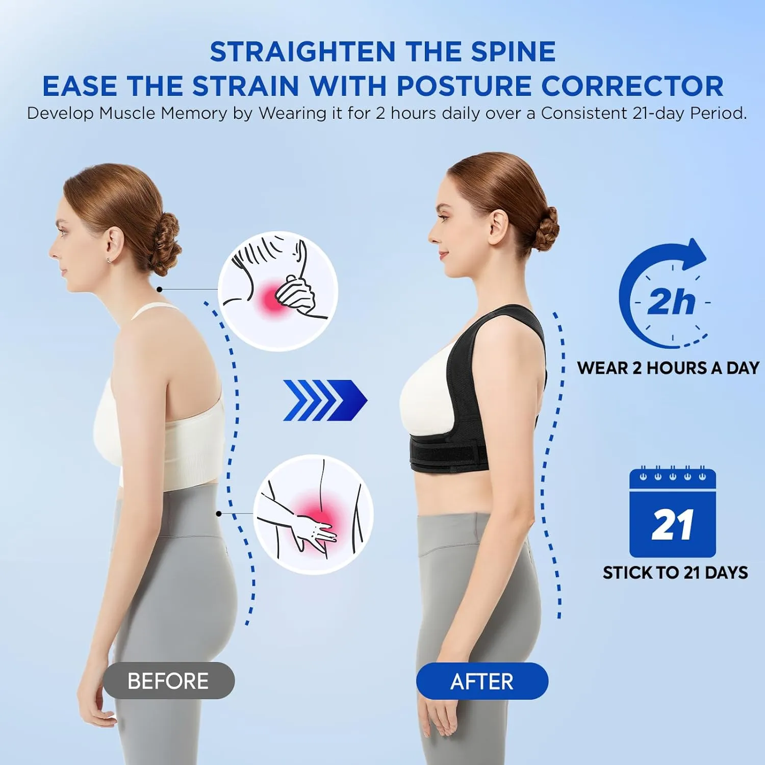 Posture Corrector for Women and Men, Adjustable Upper Back Brace for Clavicle Support and Providing Pain Relief from Neck, Shoulder, and Upper Back (Black, Small/Medium)