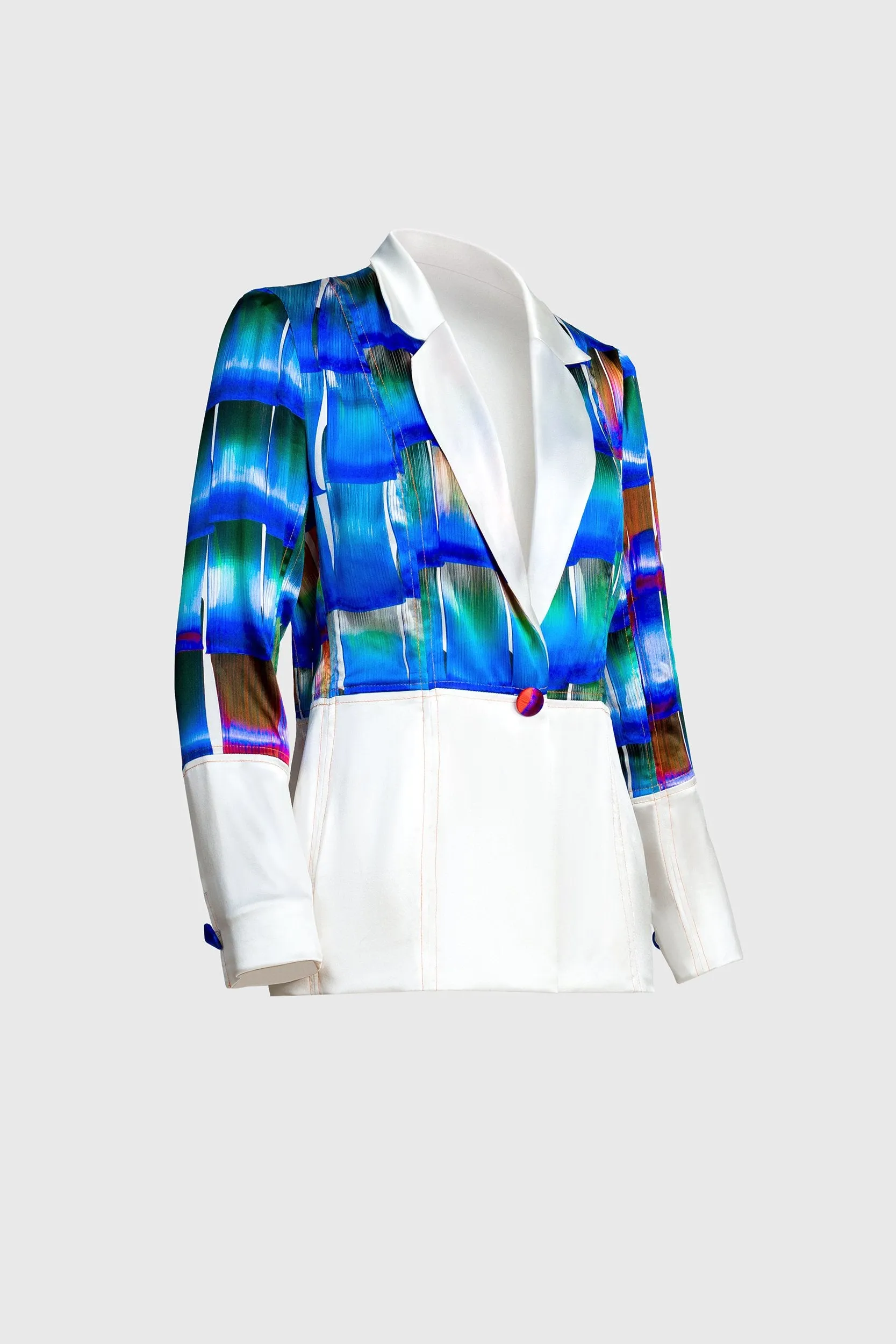 Printed Silk Blazer - Electric Blue