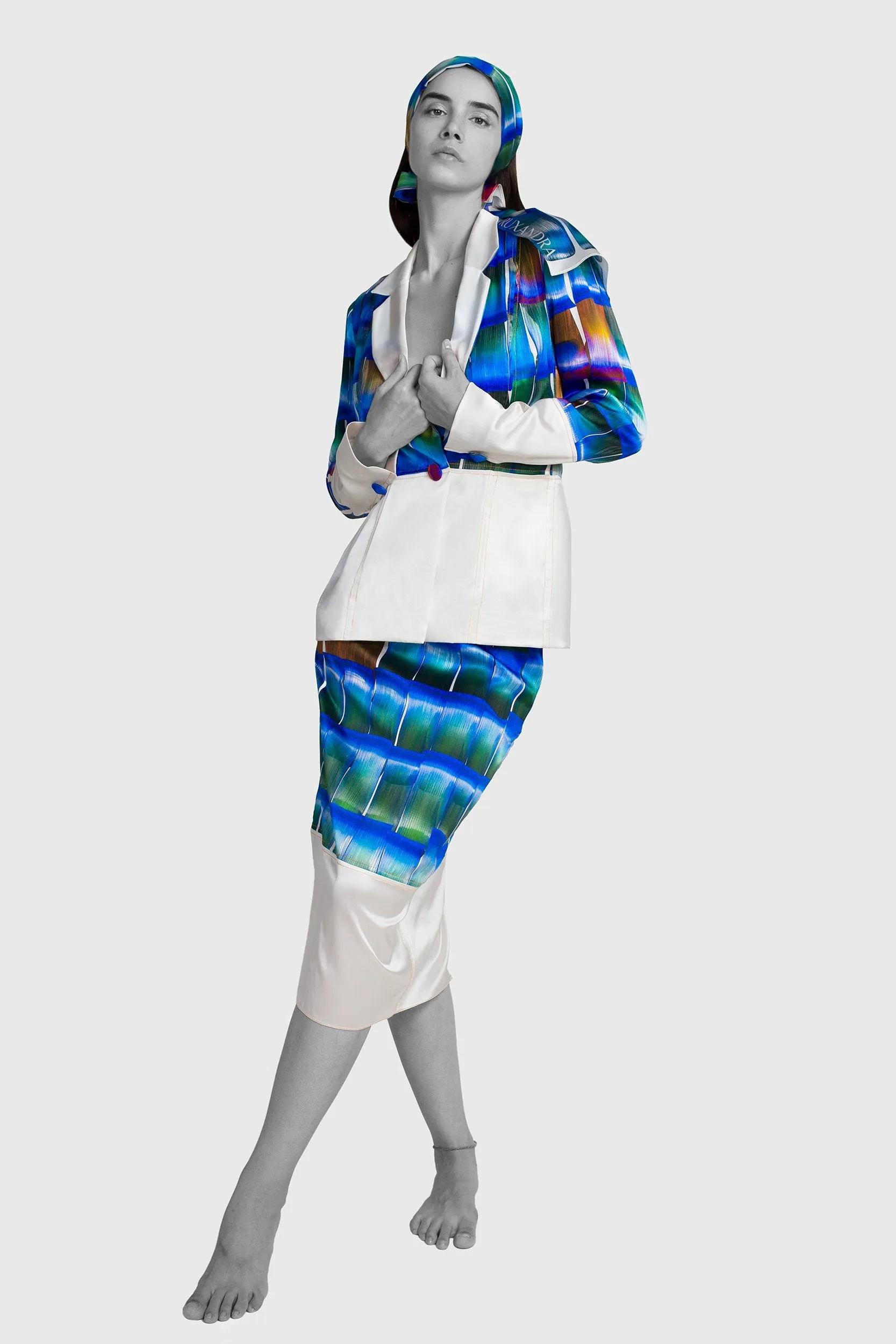 Printed Silk Blazer - Electric Blue